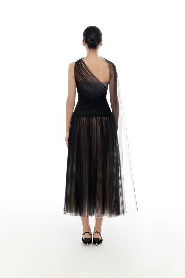 Montsand Draped Midi Dress-Black
