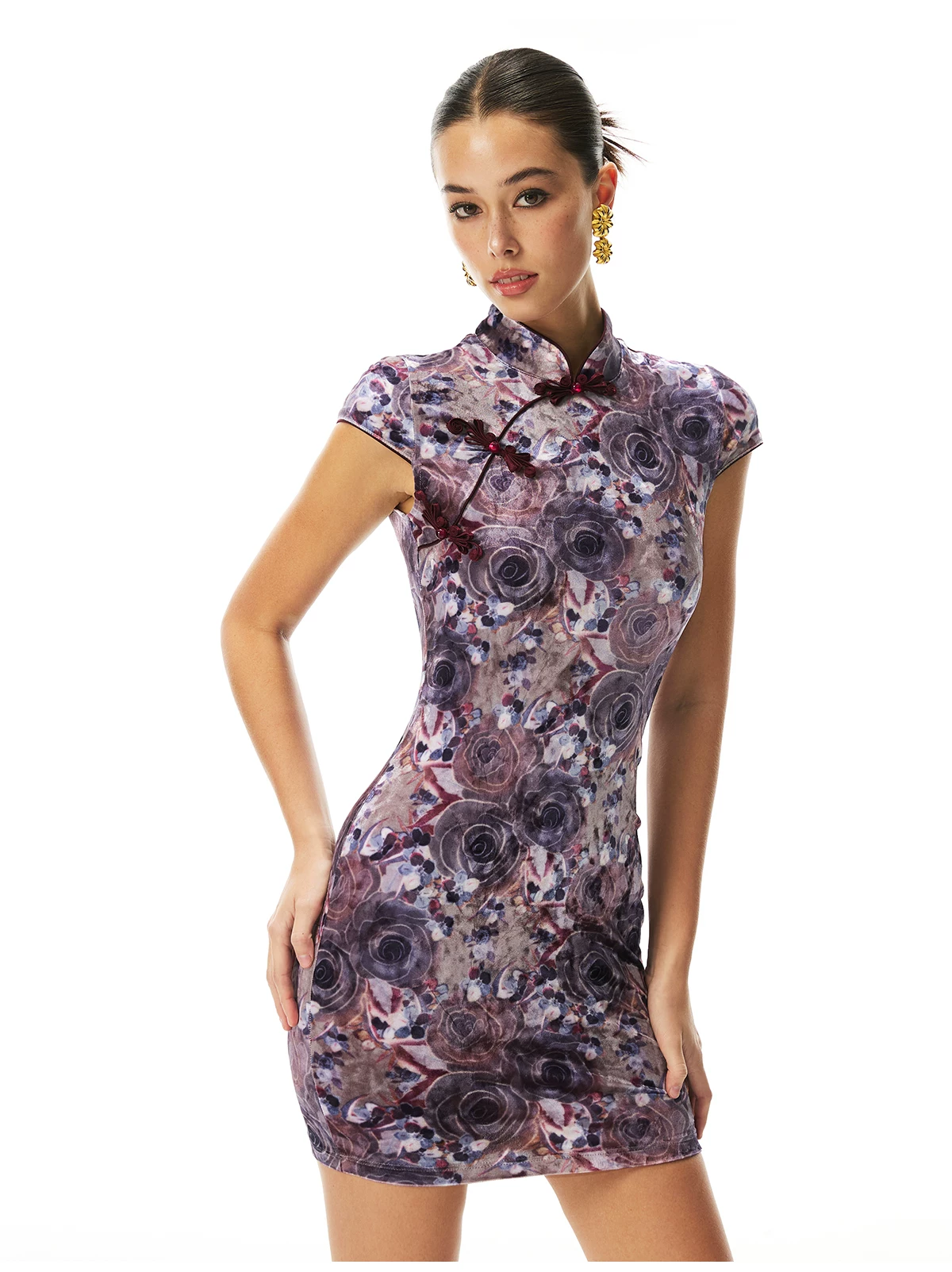 FIND YA WINGS Purple Rose Mandarin Mini Cheongsam