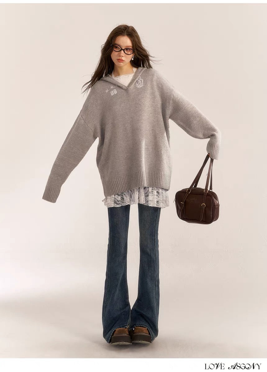 AsGony ASG24554/ASG24553 Grey Sweater & Lace Dress