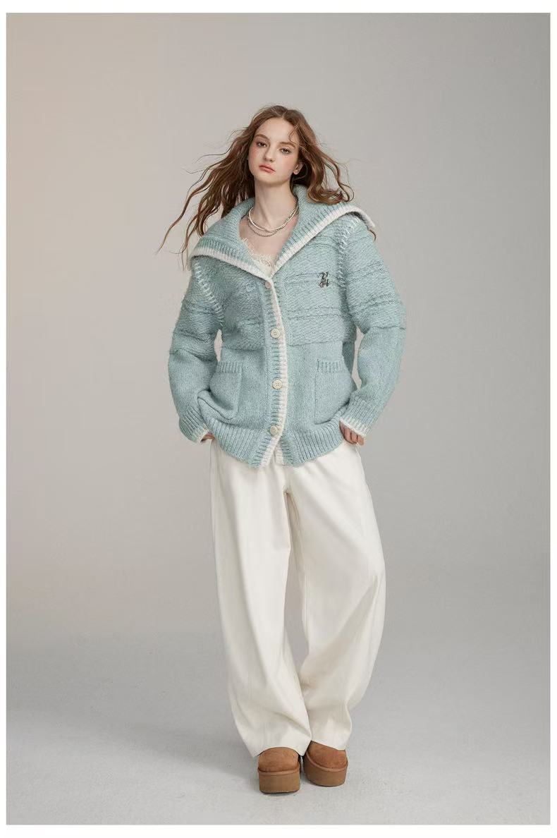 VIA PITTI V24DK287 Large lapel stitching sweater jacket