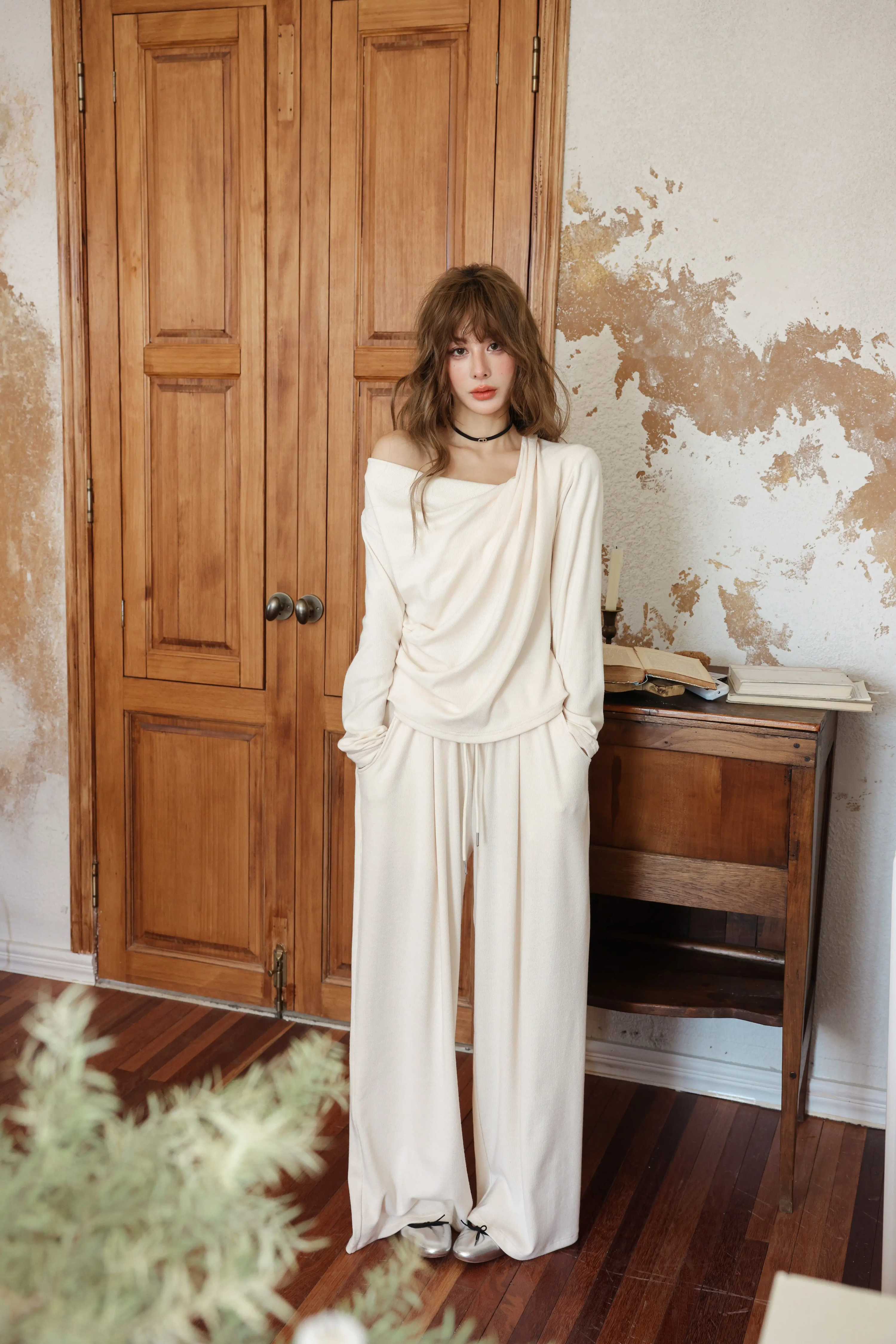 Cloud Season CT224002 One-Shoulder Lazy Set(2color)