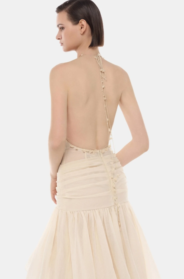 MONTSAND IVORY CUT-OUT HALTER DRESS