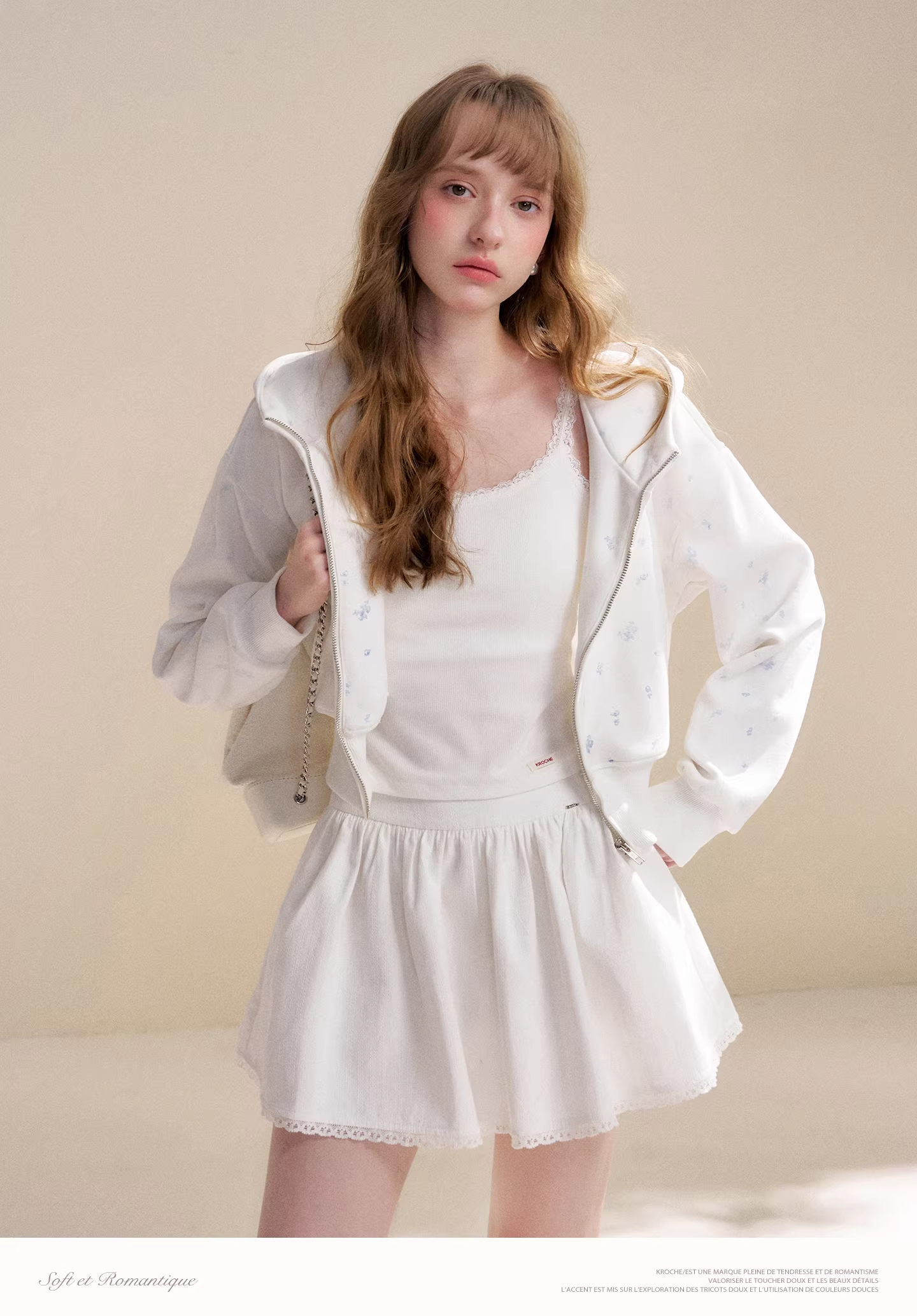 Kroche KZY4062&KZY4063 Rose print zipper hoodie + pants