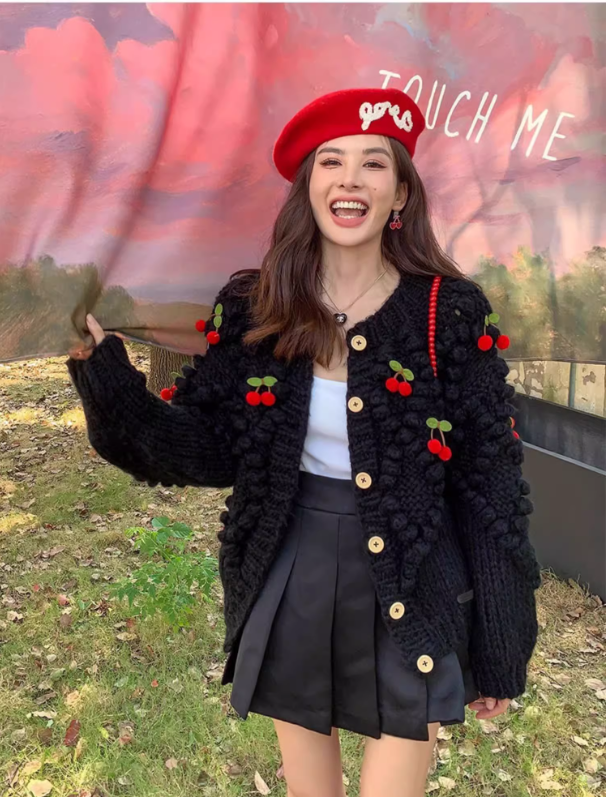 Cloud Season Cherry Knit Cardigan(3color)