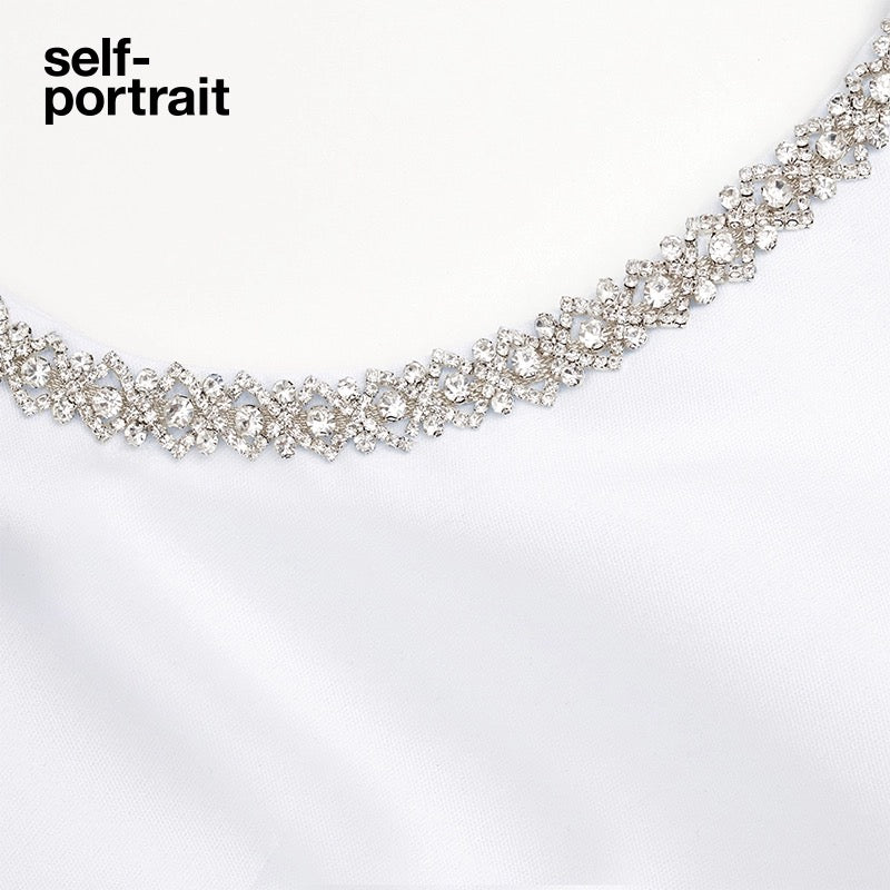 Self-Portrait WHITE TAFFETA DIAMANTE MIDI DRESS
