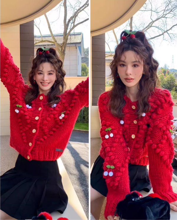 Cloud Season Cherry Knit Cardigan(3color)