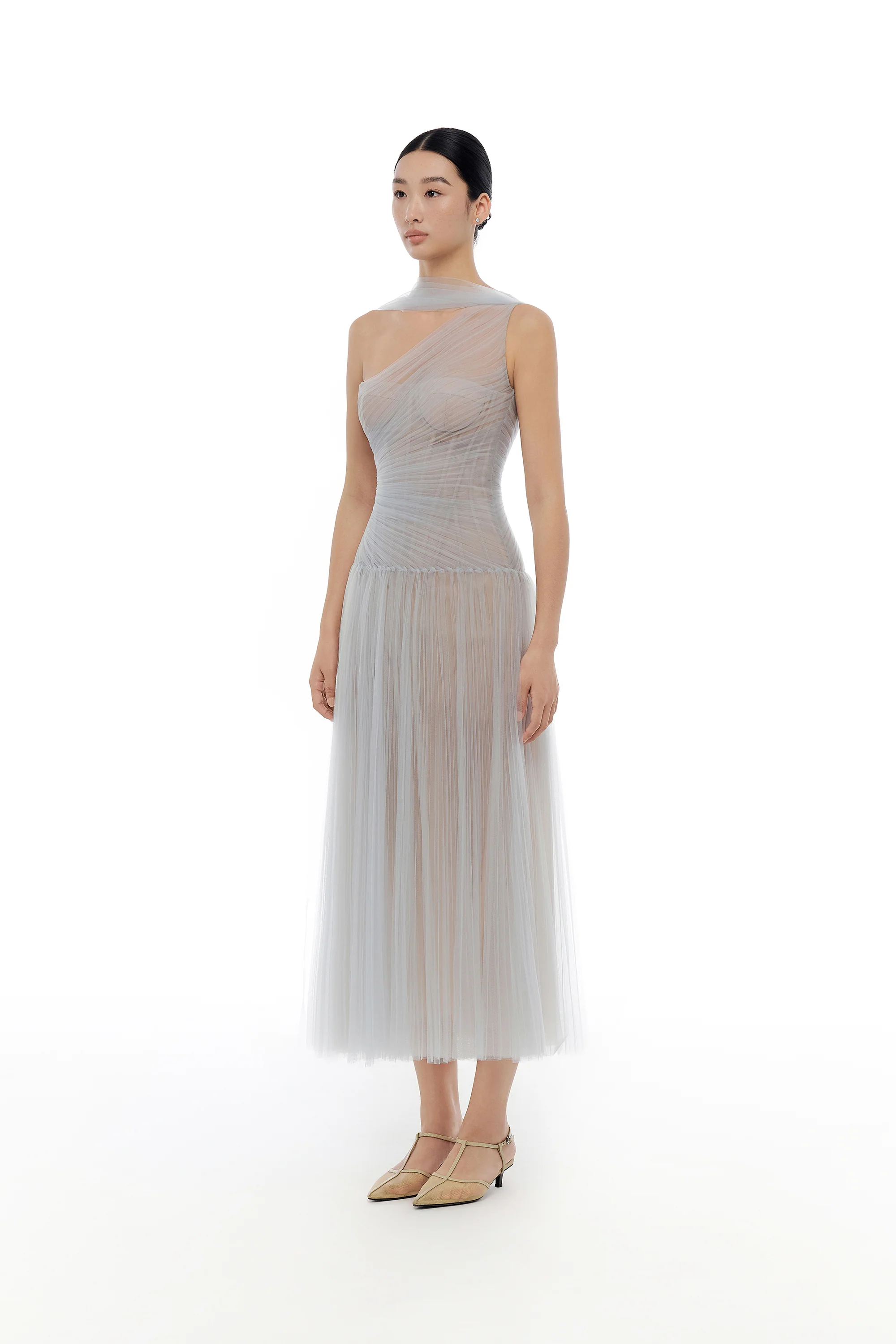 Montsand Draped Midi Dress-Blue