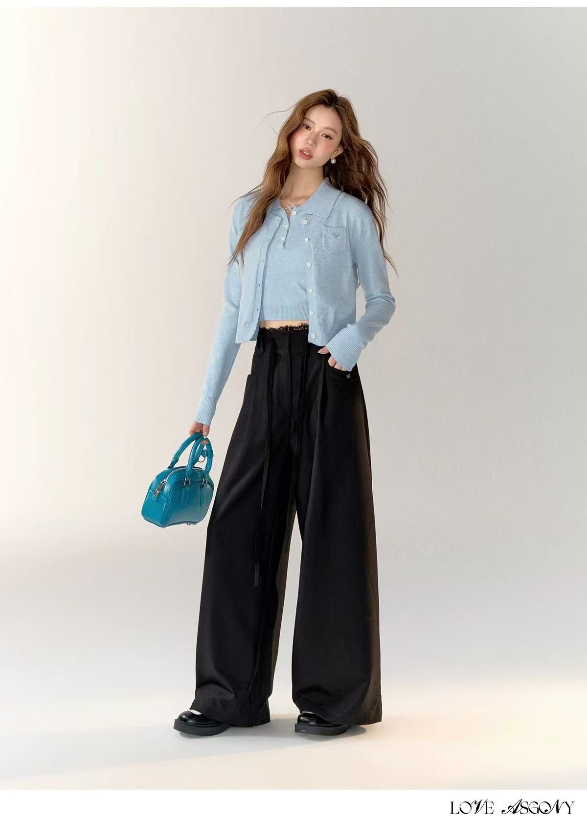 AsGony ASG24747 Lace patchwork casual pants (2color)