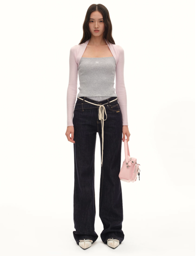NAWS Fake two contrasting splicing slim knit top
