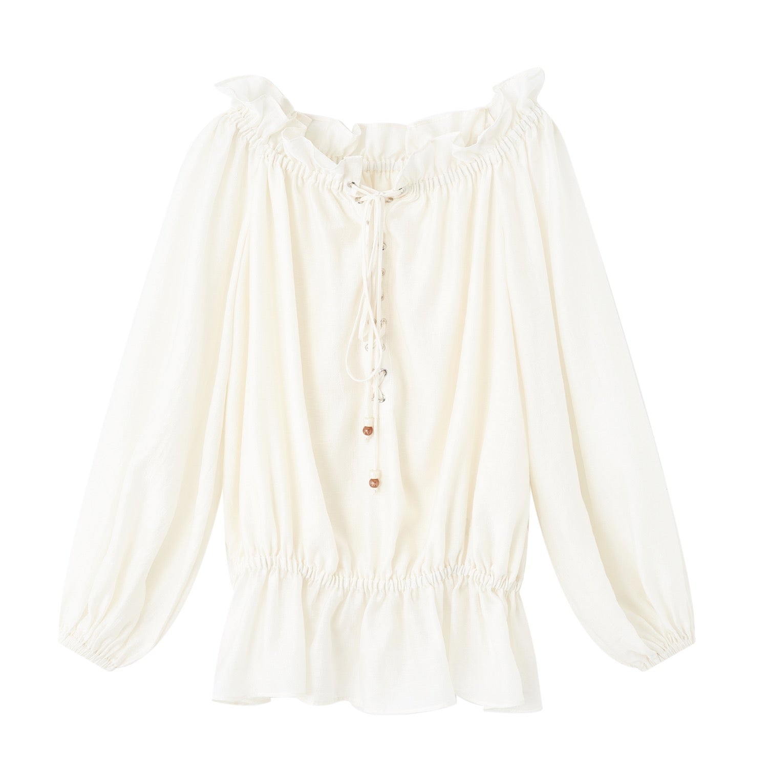 SOMESOWE S2609049 Off collar tied lantern sleeve shirt