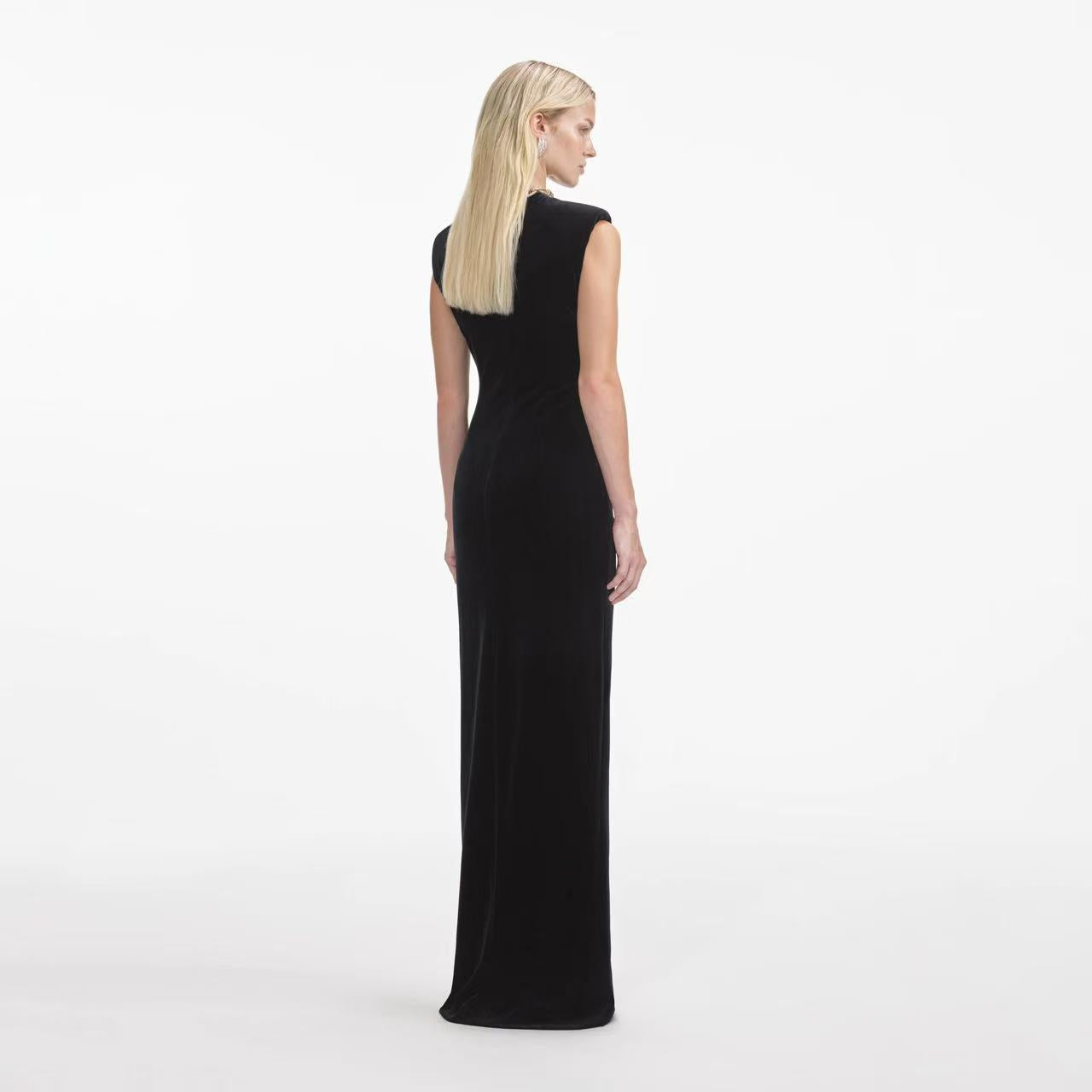 Self-Portrait BLACK VELVET EMBELLISHED MAXI DRESS