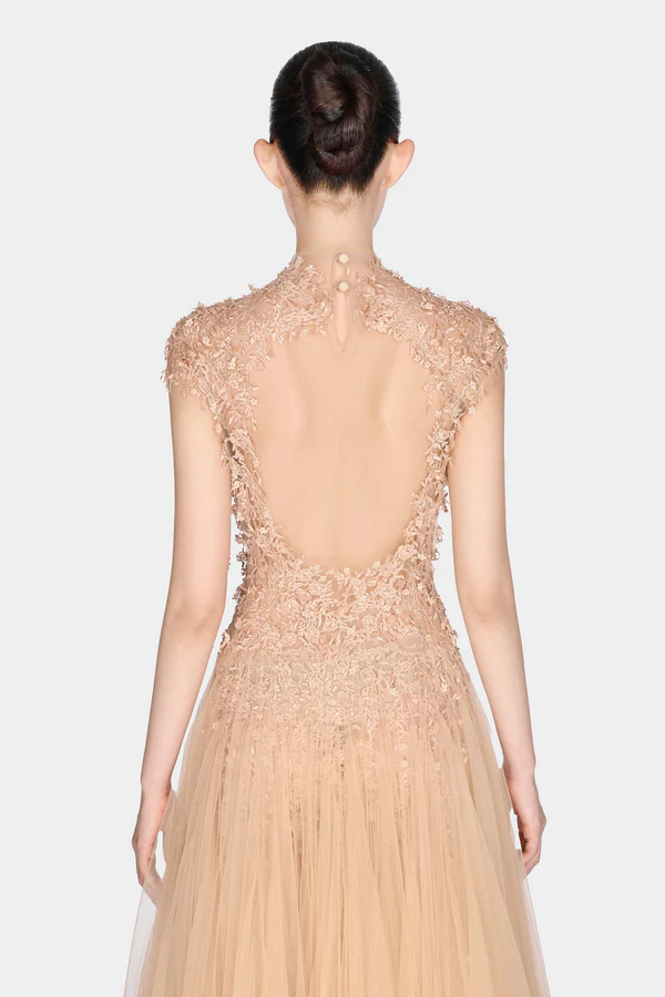 Montsand Peach Ombré Cut-Out Lace Dress