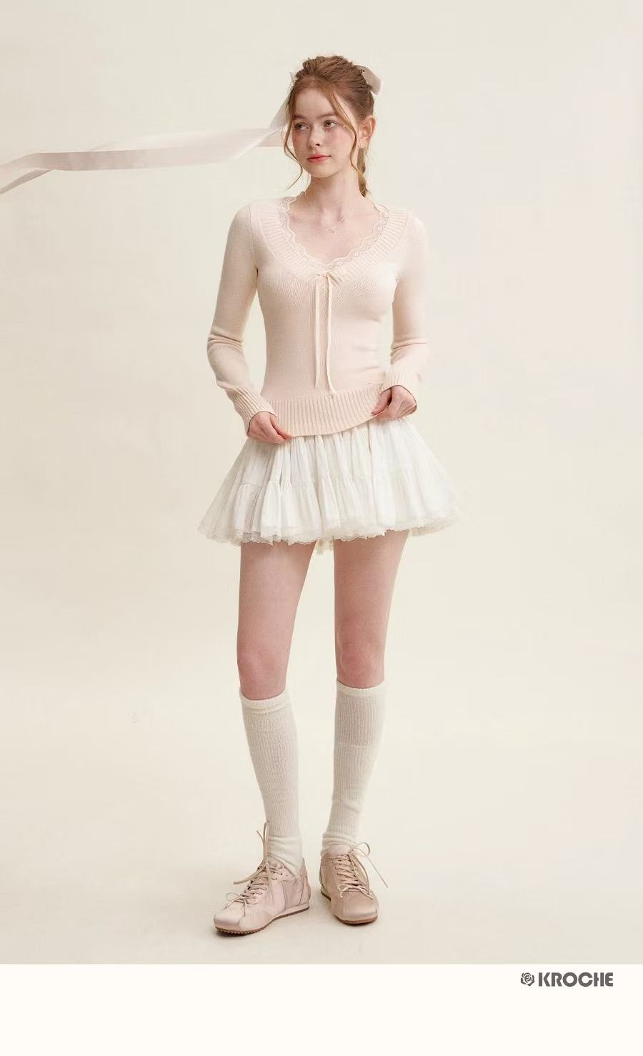 Kroche Peach pink tie up sweater