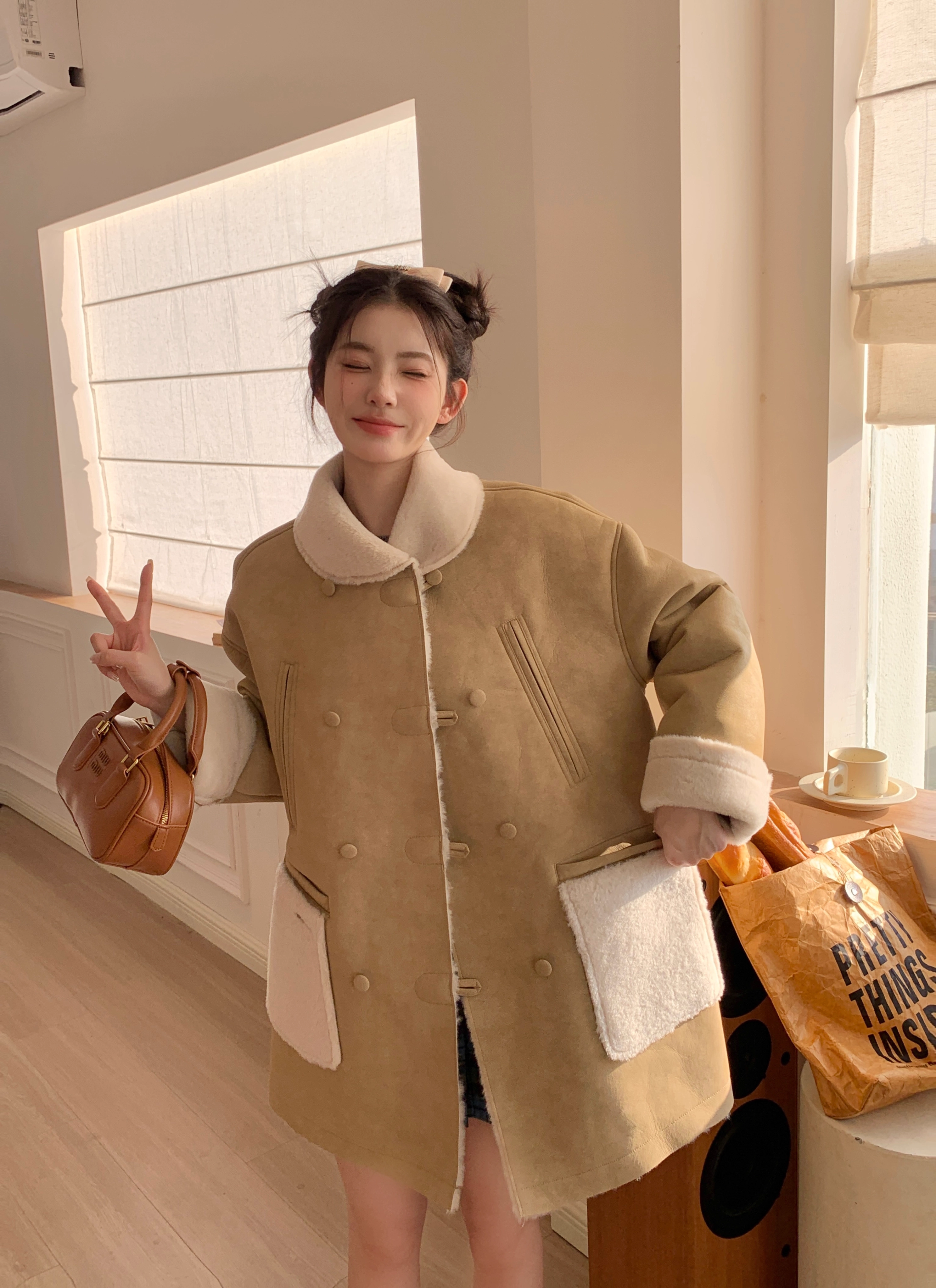 Momonana Light Brown Loose Lapel Coat
