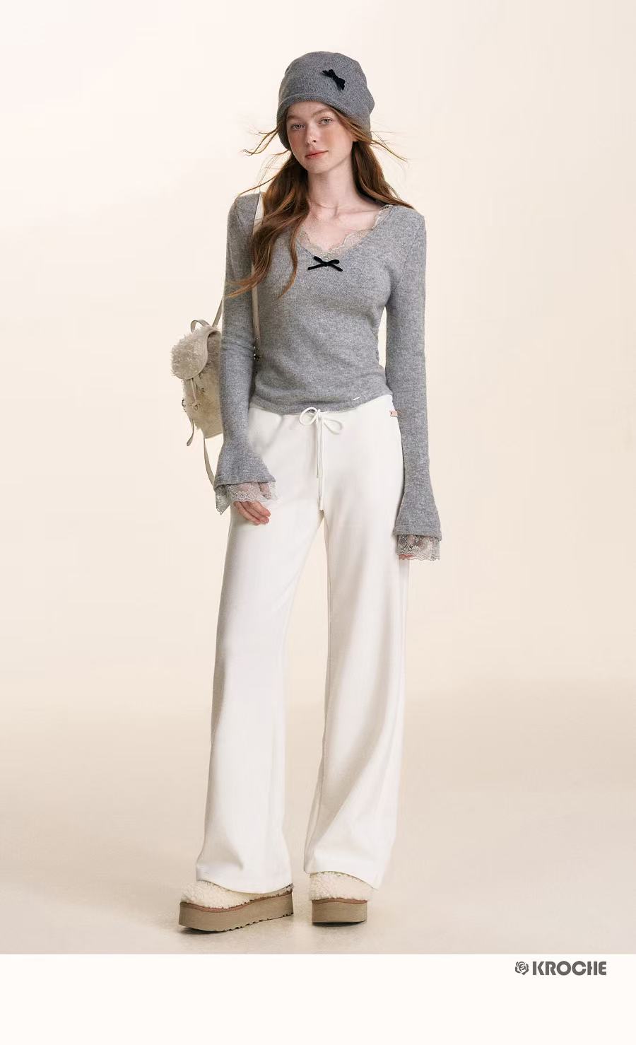 Kroche V-nece Lace Knitted Shirt (2color)