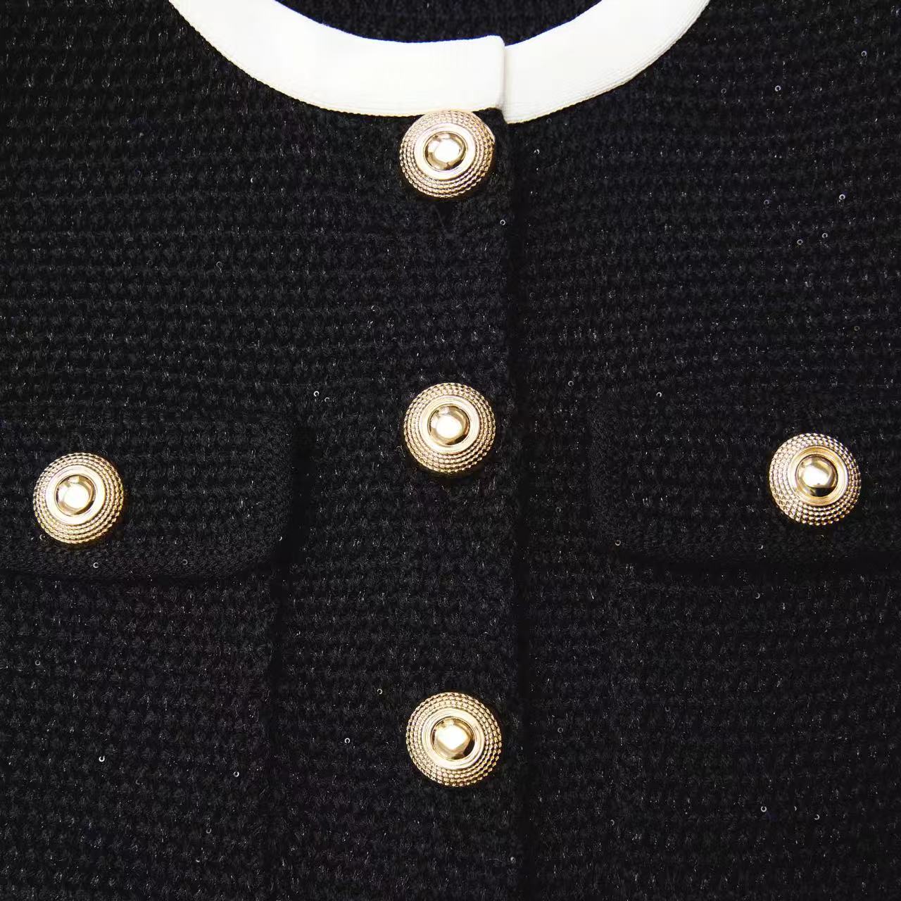 Self-Portrait BLACK KNIT CONTRAST COLLAR MINI DRESS