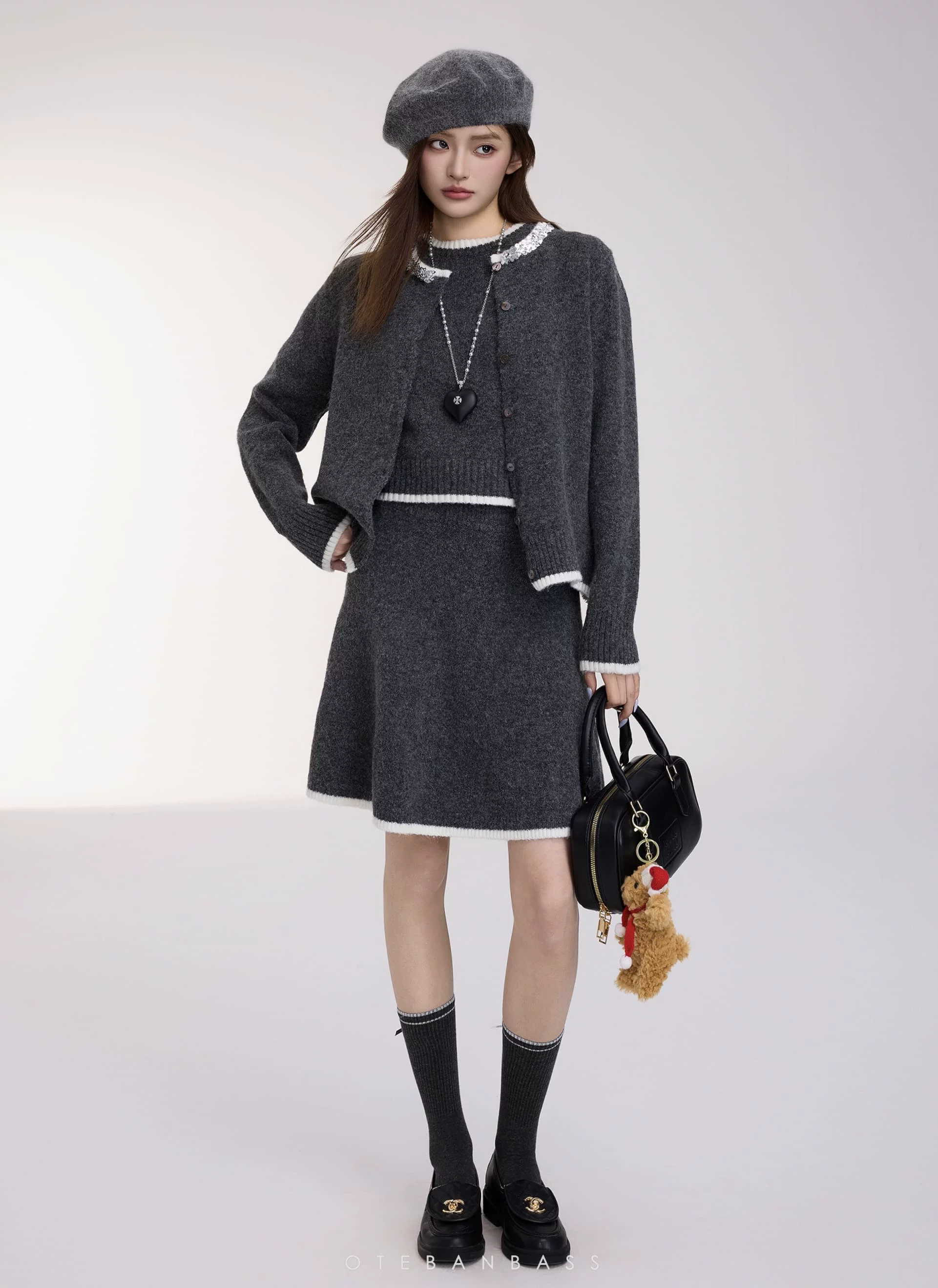 OTEBANBASS Grey Knit Three-Piece Outfit Set