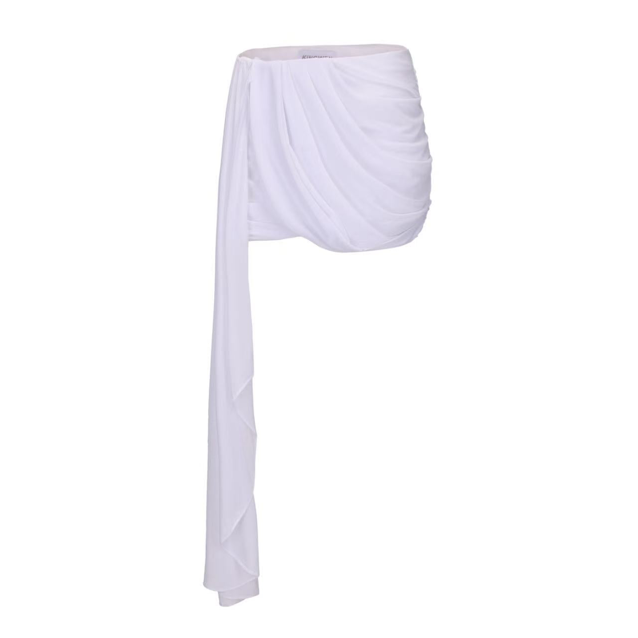 Kingwen Pink neck hanging shirt + Pleated ribbon skirt set (seperate)