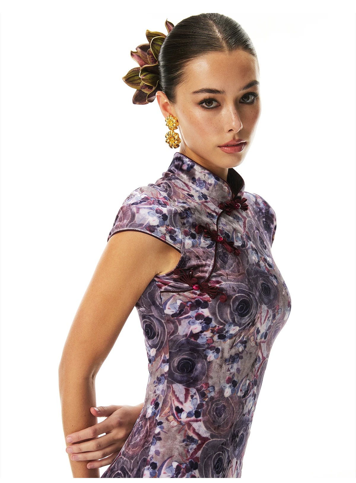 FIND YA WINGS Purple Rose Mandarin Mini Cheongsam