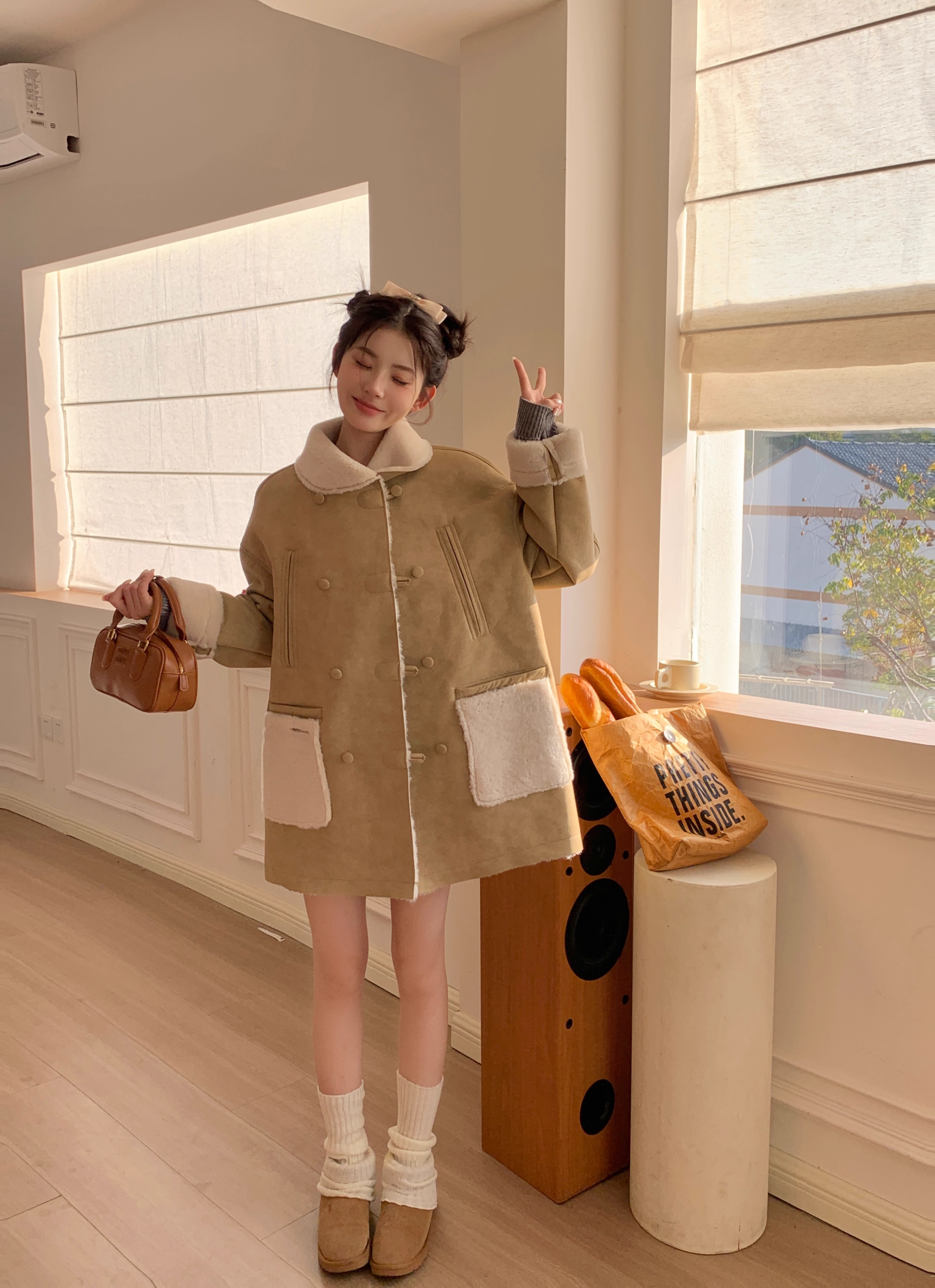 Momonana Light Brown Loose Lapel Coat