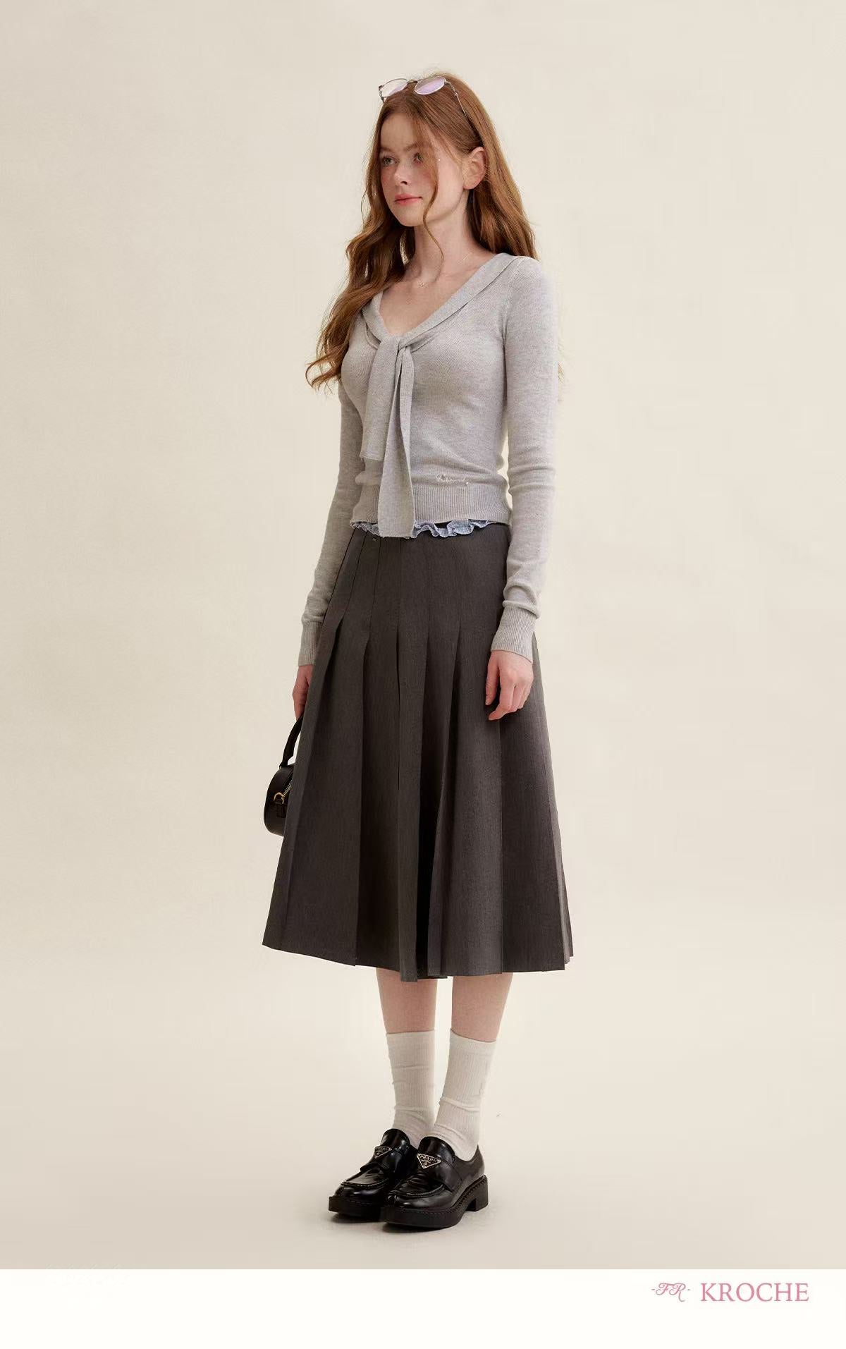 Kroche KB5050 Shawl V-neck knitted sweater (2color)