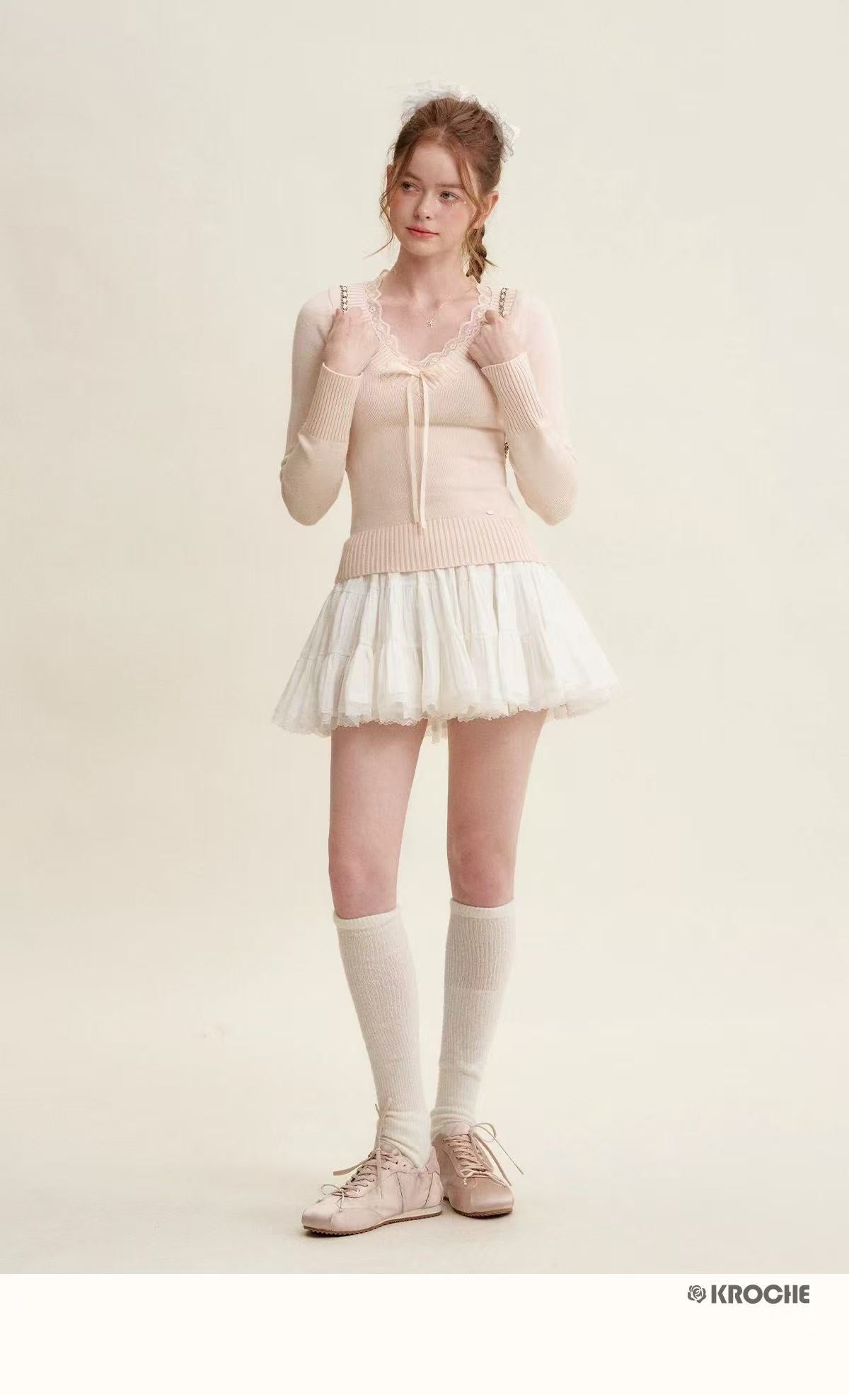 Kroche Peach pink tie up sweater