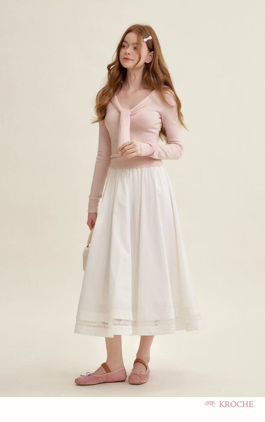 Kroche Embroidered lace patchwork long skirt