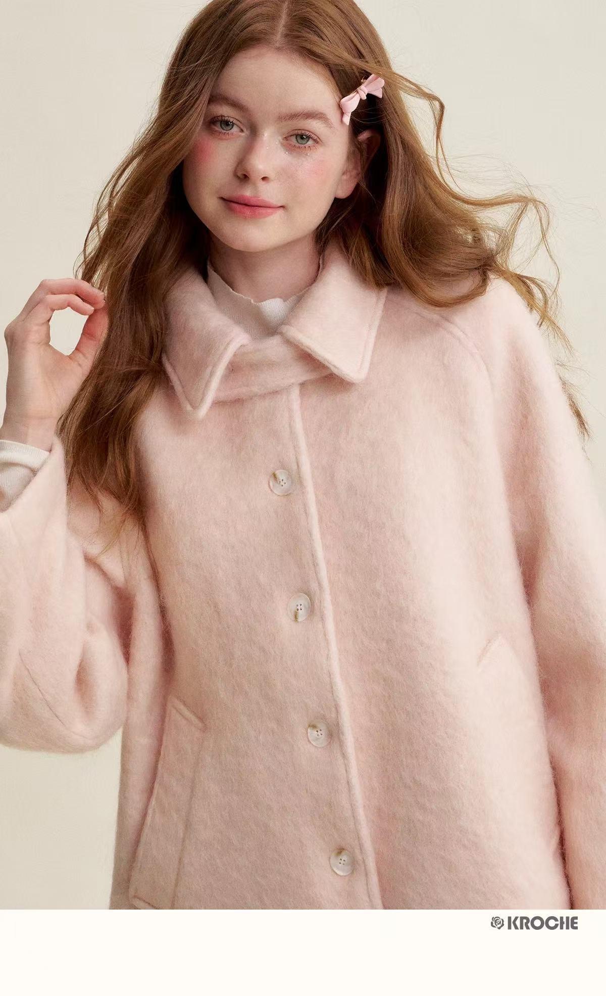 Kroche Peach pink loose warm jacket