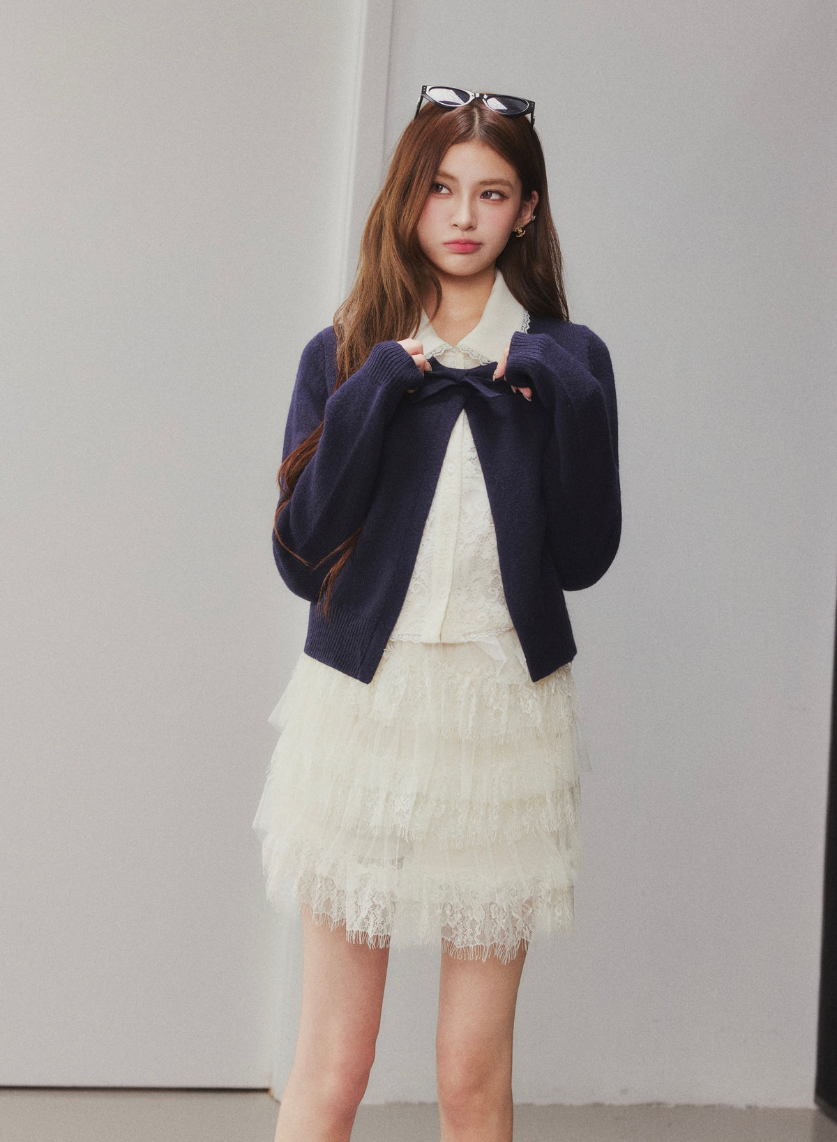 OTEBANBASS Ote260931 Fake Two-Piece Lace Panel Knit Top
