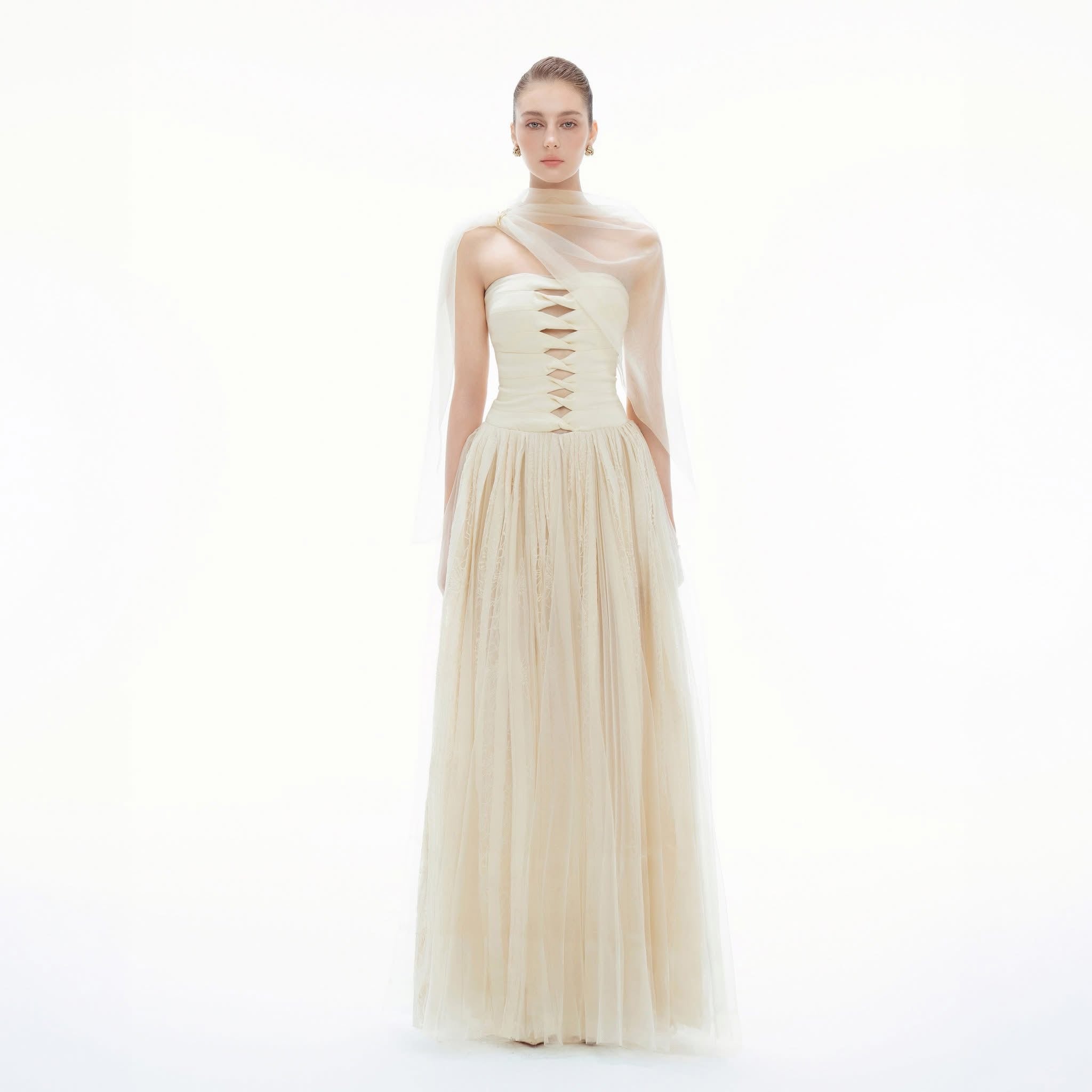 BYDENIO Elizabeth strapless lace mesh dress