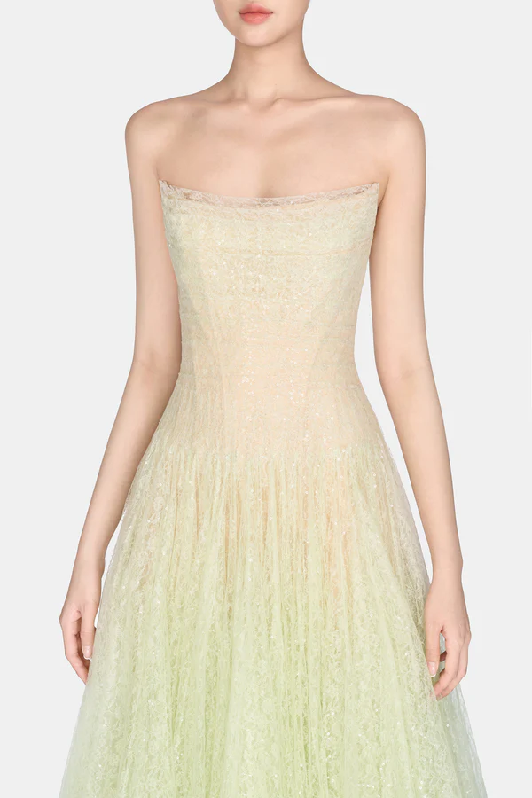 Montsand Draped Lace Maxi Dress-Mint