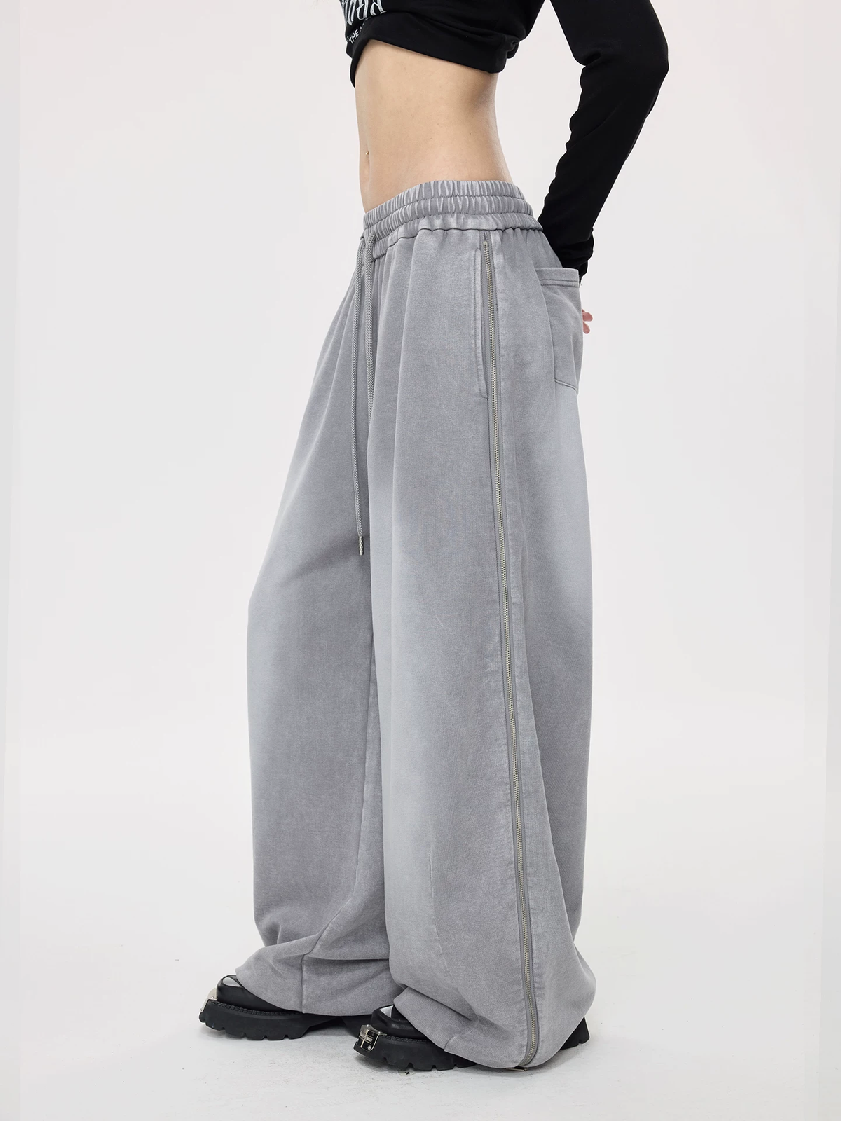 Nova Street Washed Grey Wide Leg Sweatpants