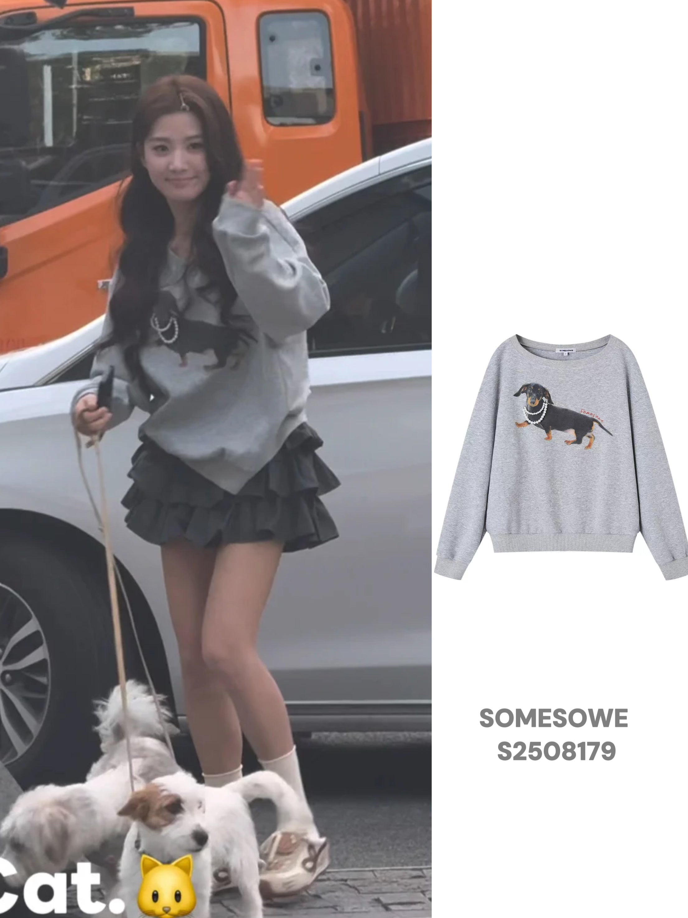 SOMESOWE S2508179 Pearl dachshund one shoulder hoodie