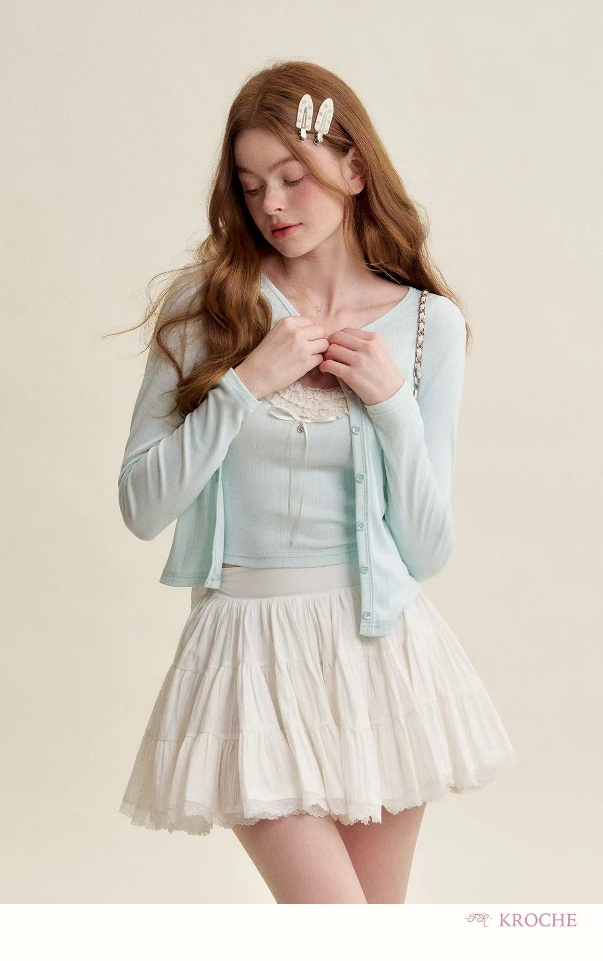 Kroche French style lace suspender + cardigan set