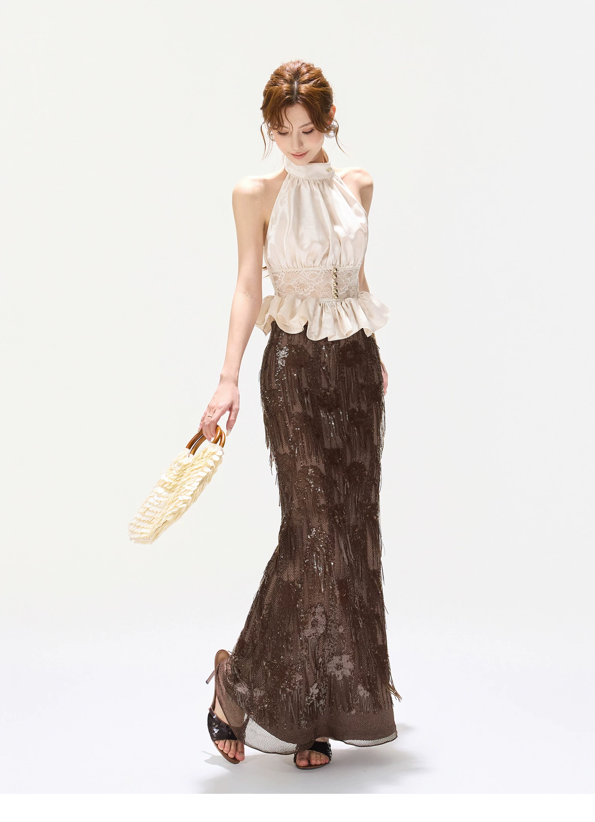 CYNR Lace Sleeveless Blouse & Mermaid Skirt Two Piece Set