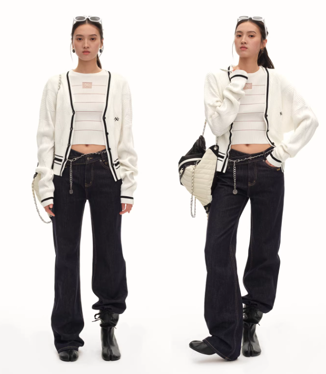 NAWS Newport Classic Contrast Stripe V-Neck Slim Fit Cardigan(2color)