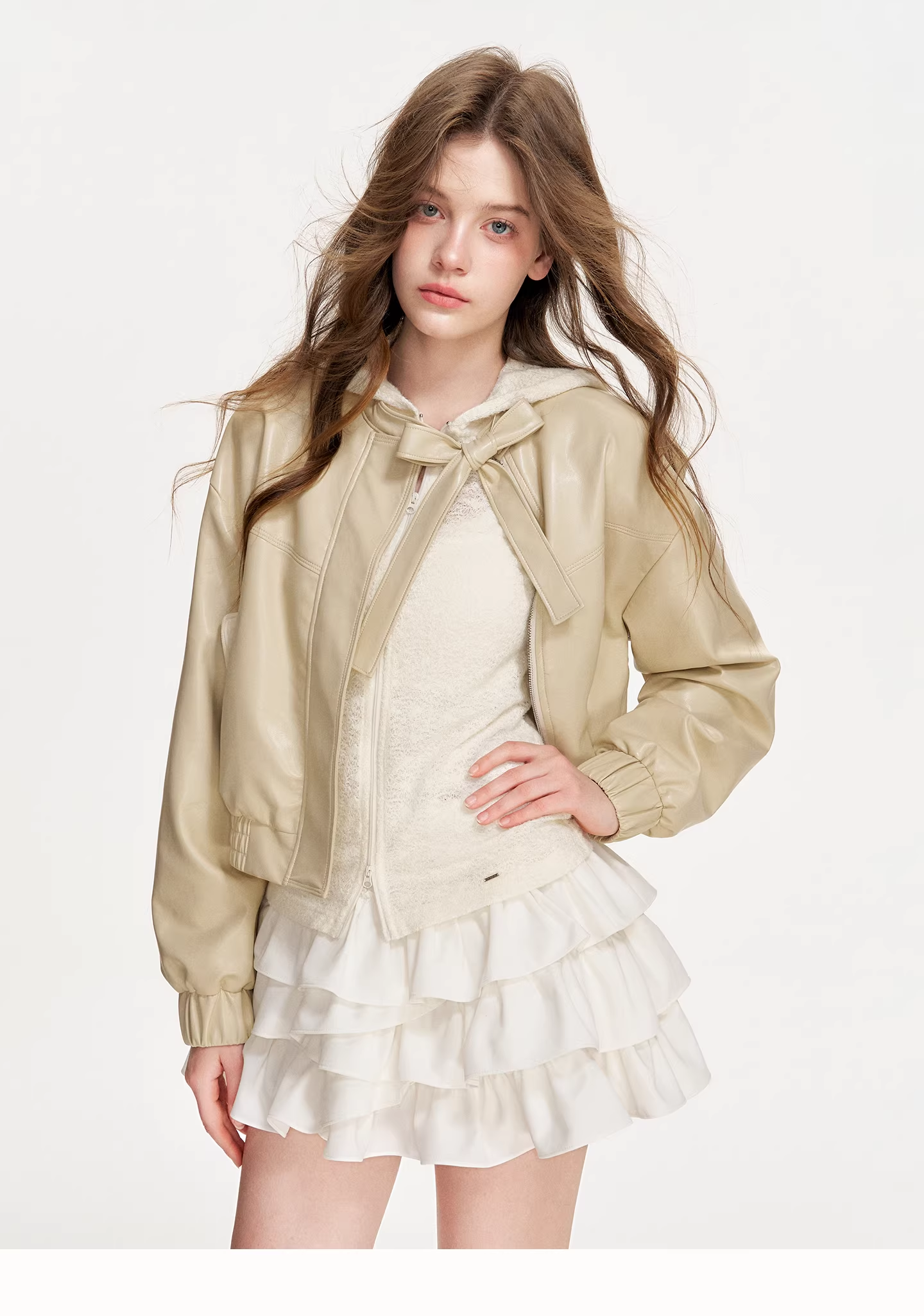 Kroche KZQ9019 Collar butterfly tie leather jacket