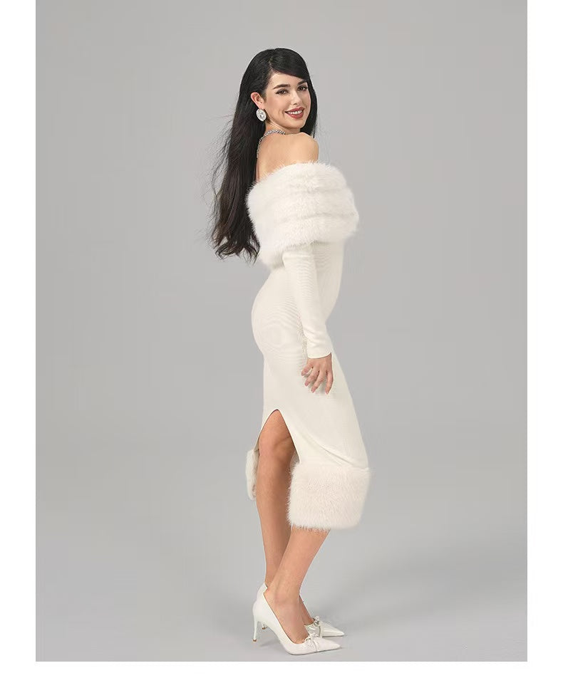 Nana Jacqueline Natalia Fur Dress (White)
