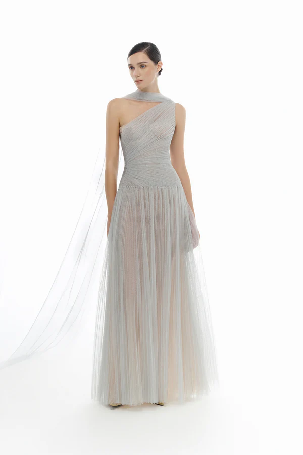 Montsand Draped Maxi Dress-Silver