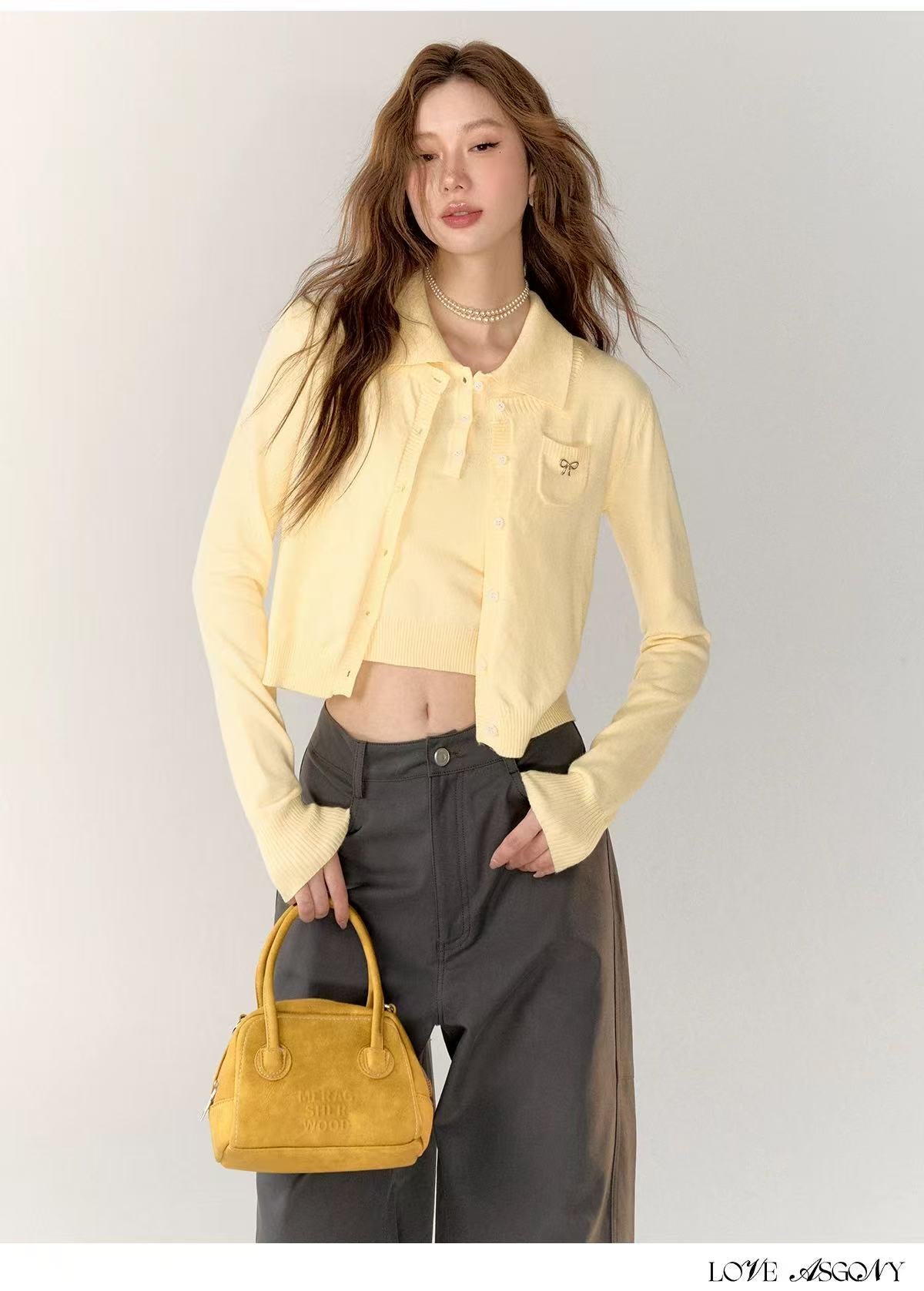 AsGony ASG24745 Knitted cardigan + vest set