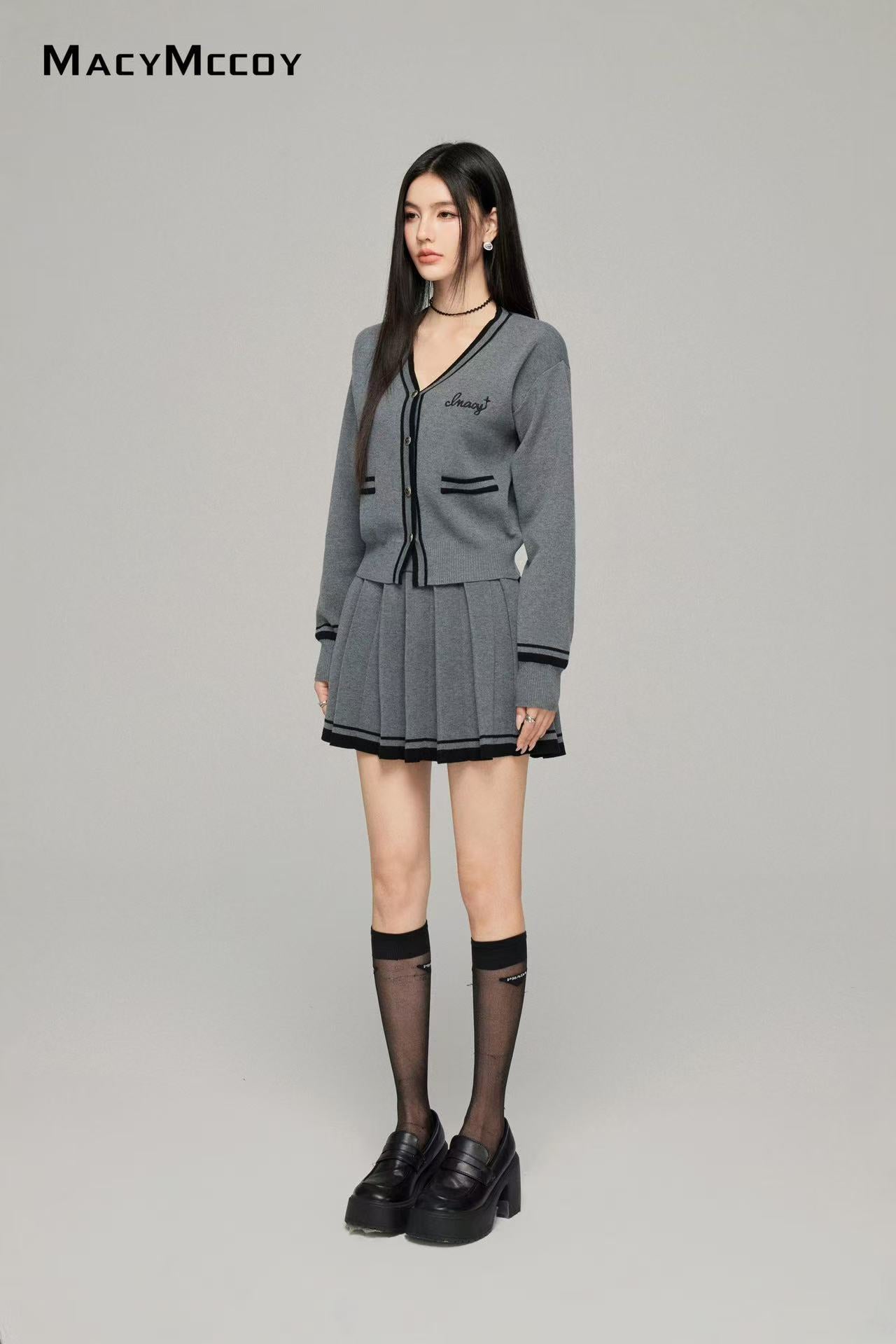 Macy Mccoy  MMC2025010 Knitted cardigan + skirt set  (2color)