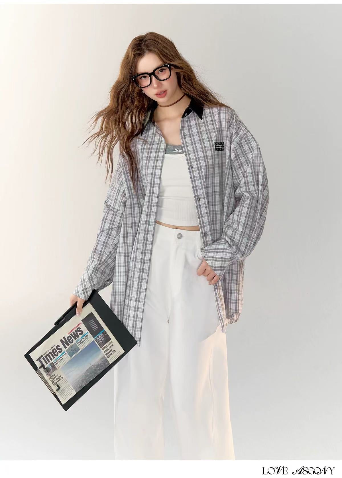 AsGony ASG24758 Casual plaid shirt