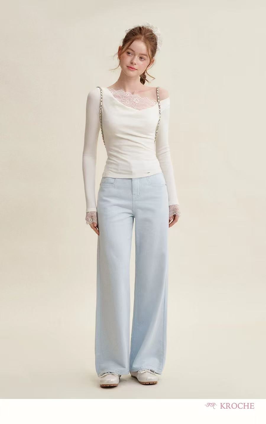 Kroche Slant shoulder pleated T-shirt