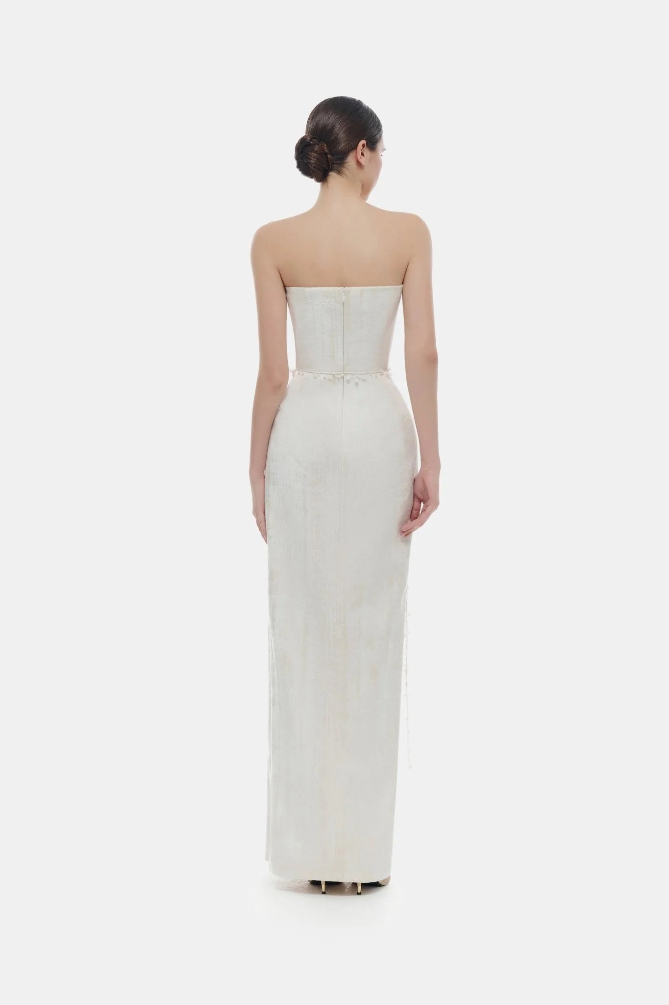 Montsand Ivory Brocade Strapless Dress