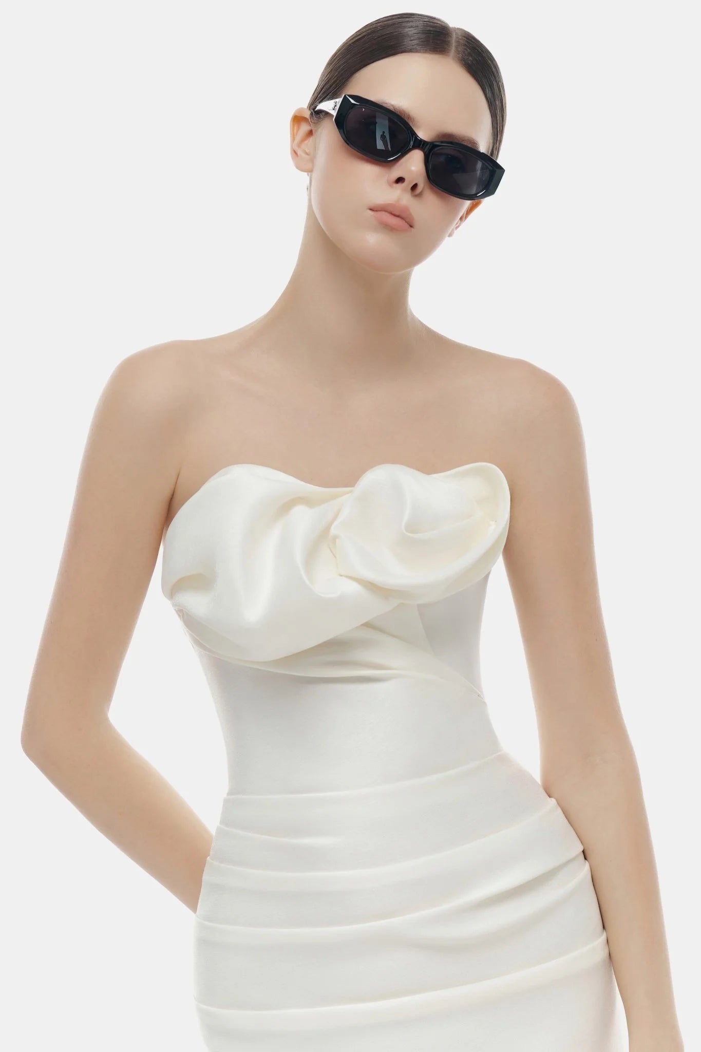 Montsand Ivory Draped Tube Midi Dress
