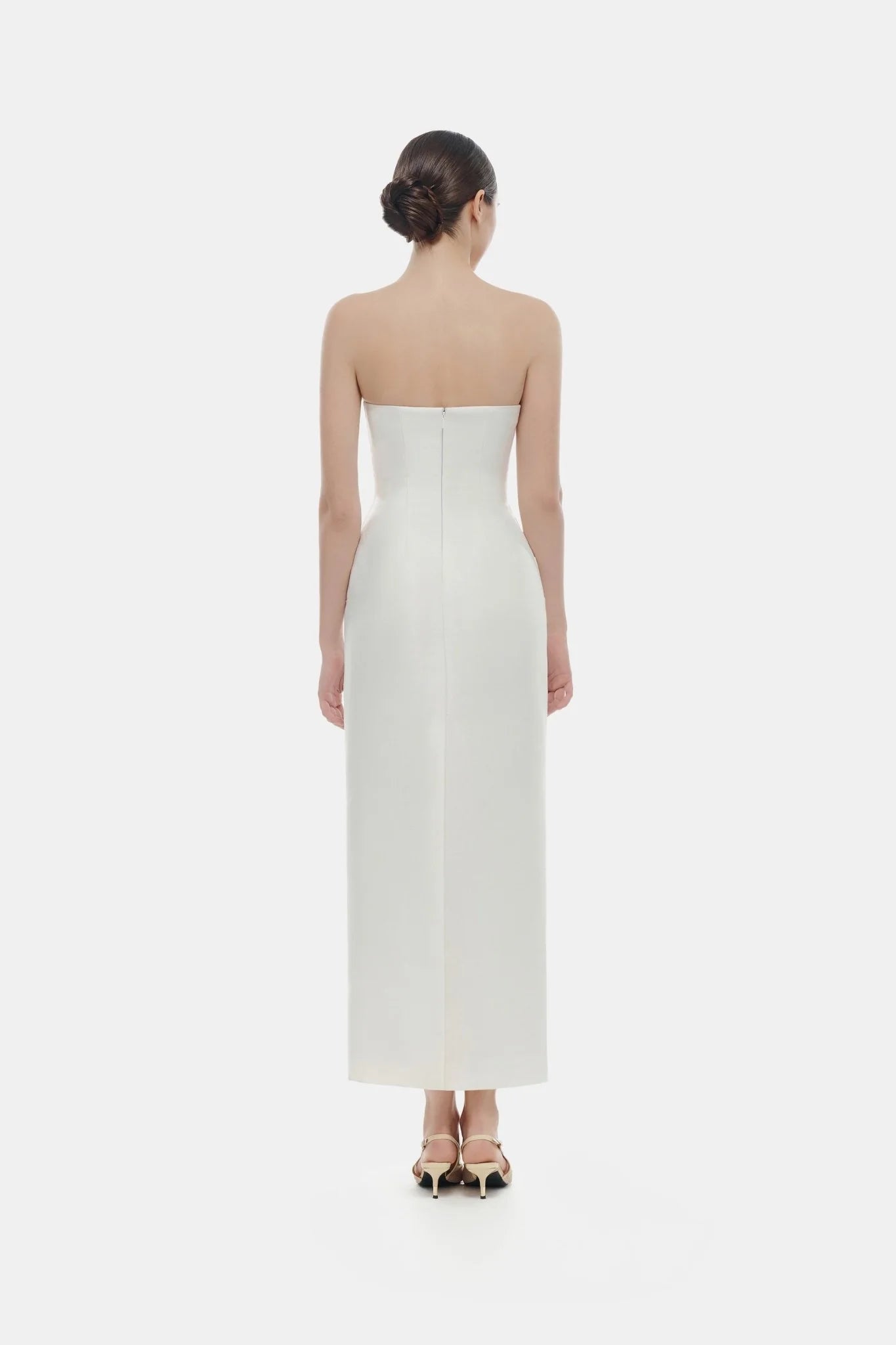 Montsand Ivory Draped Tube Midi Dress