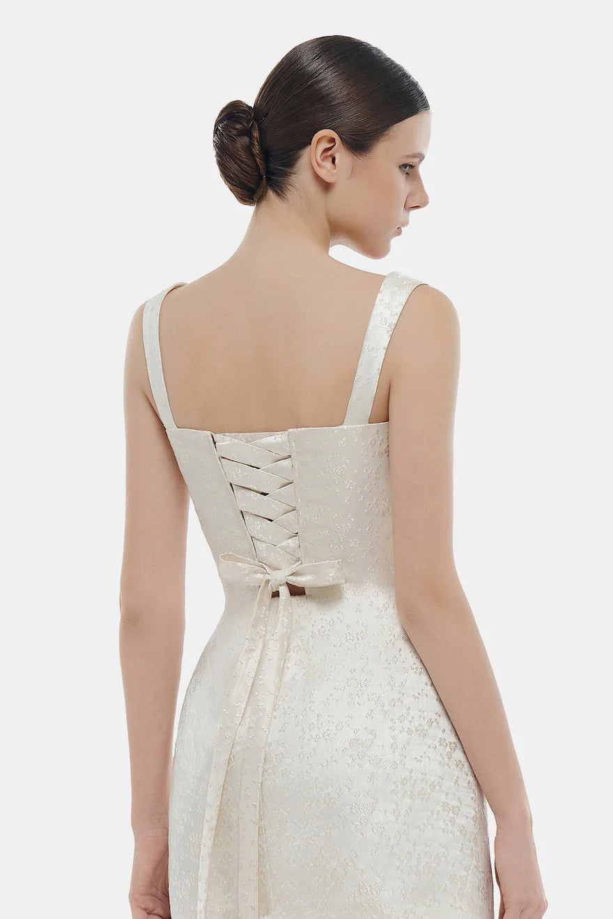 Montsand Ivory Floral Bustier Midi Dress