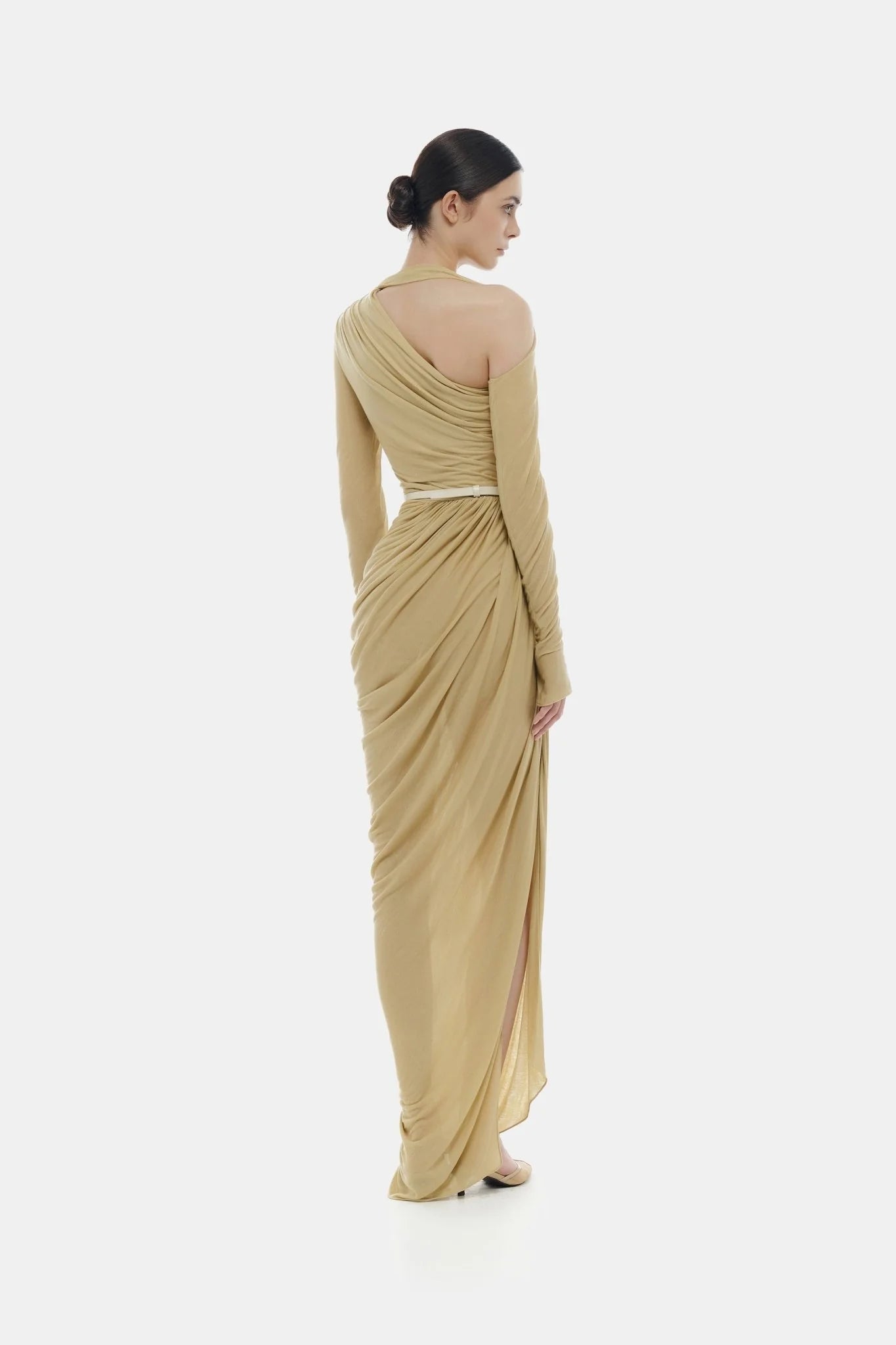 Montsand Lime Draped Asymmetric Maxi Dress