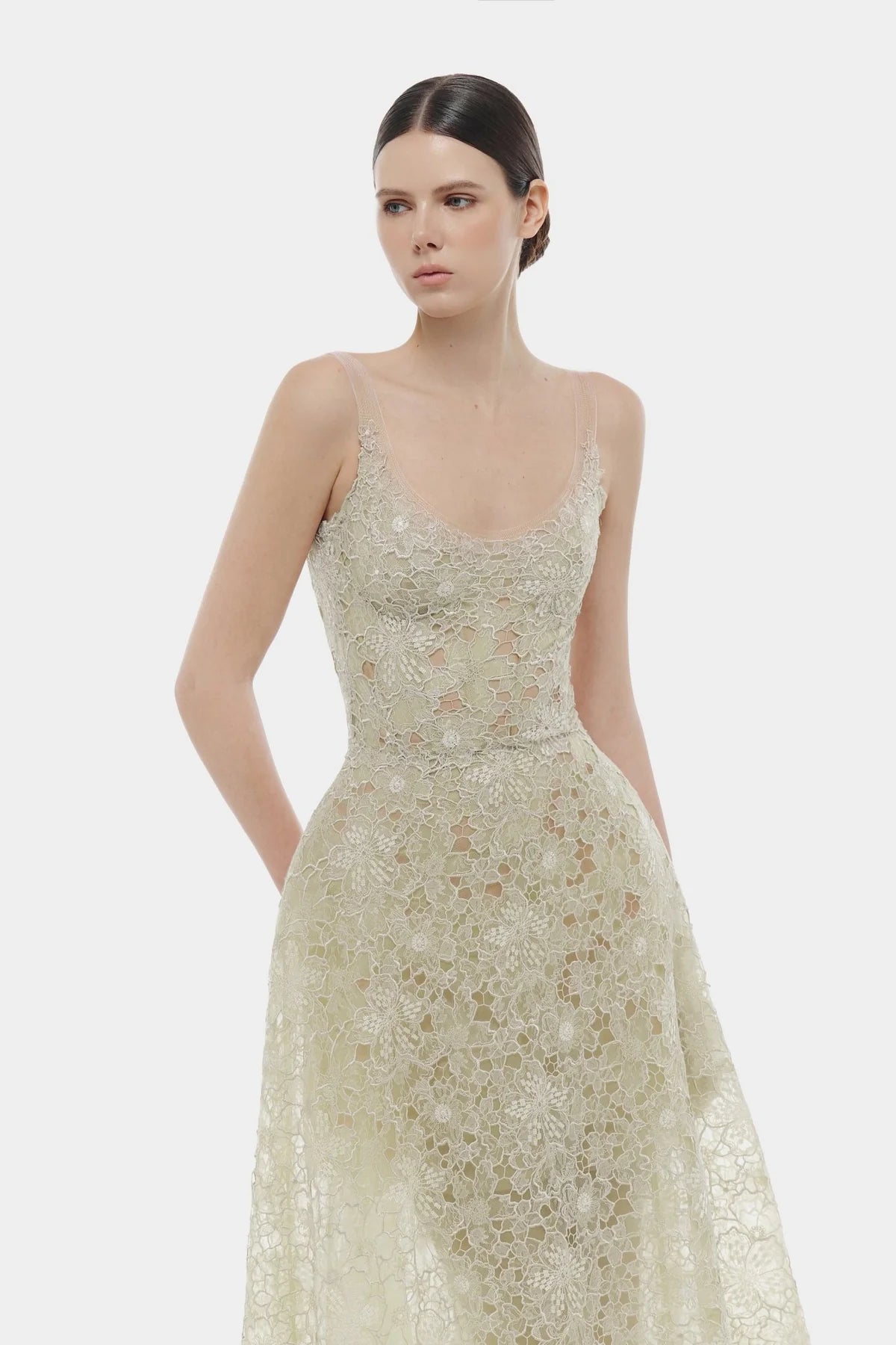 Montsand Mint Flower Lace Maxi Dress