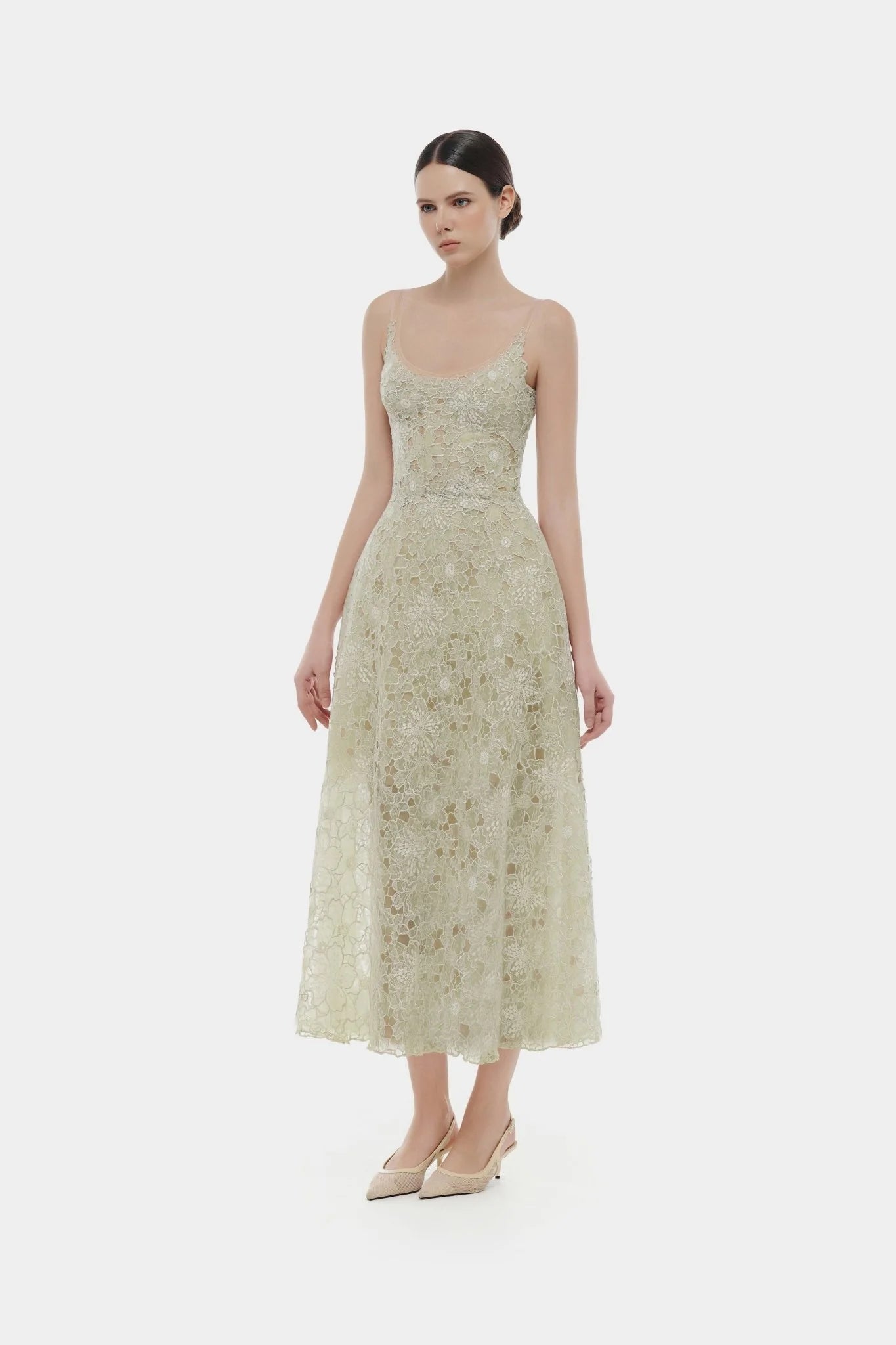 Montsand Mint Flower Lace Midi Dress